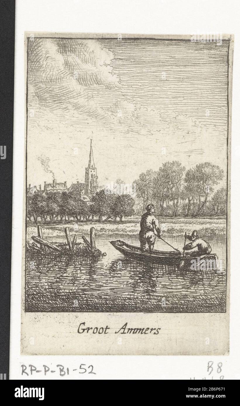 Gezicht op Groot-Ammers Groot Ammers (titel op object) Nederlandse dorpsgezichten (serietitel) Face in Great Ammers from the water. Print out a series of twelve villages of Dutch places near Utrecht boats voorgrond. Manufacturer : printmaker Jan van Almelo Veen to design Herman SaftlevenPlaats manufacture: Netherlands Date: 1662 - 1683 Physical features: etching material: paper Technique: etching Dimensions: leaf : h × 85 mm b 55 mm Subject: village where: Groot-Ammers Stock Photo