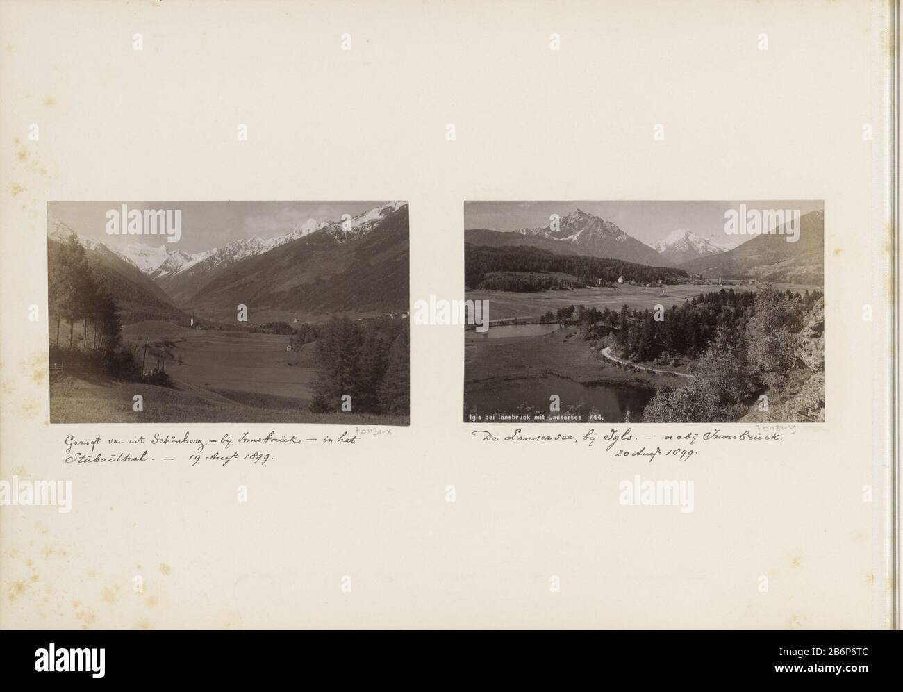 Gezicht op Igls bij de Lanser See Igls bei Innsbruck mit Lansersee (titel op object) Part of travel Album to examine where: conditions in Germany, Austria, Switzerland, Luxembourg and België. Manufacturer : photographer: anonymous place manufacture: Tirol Date: ca. 1880 - characteristics or 1899 Physical: albumen print material: paper photo paper Technique: albumen print dimensions: photo: h 91mm × W 149 mm Subject: dale, valley where Tyrol Stock Photo