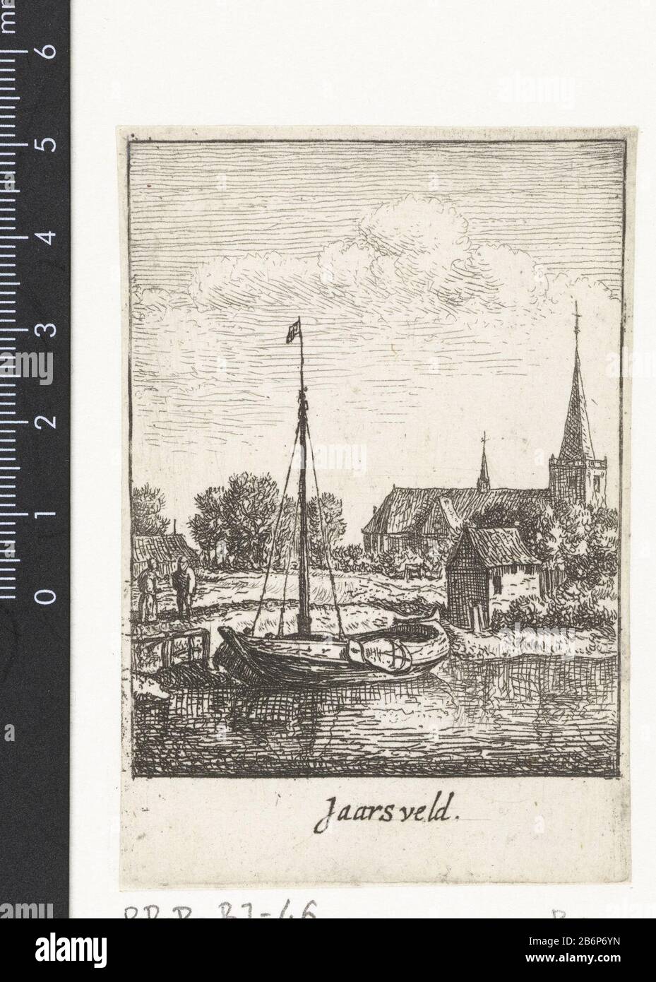 Gezicht op Jaarsveld Jaarsveld (titel op object) Nederlandse dorpsgezichten (serietitel) View Jaarsveld from the water. Print out a series of twelve villages of Dutch places near Utrecht boats voorgrond. Manufacturer : printmaker Jan van Almelo Veen to design Herman SaftlevenPlaats manufacture: Netherlands Date: 1662 - 1683 Physical features: etching material: paper Technique: etching Dimensions: leaf : h × 85 mm b 55 mm Subject: village where: and Jaarsveld Stock Photo