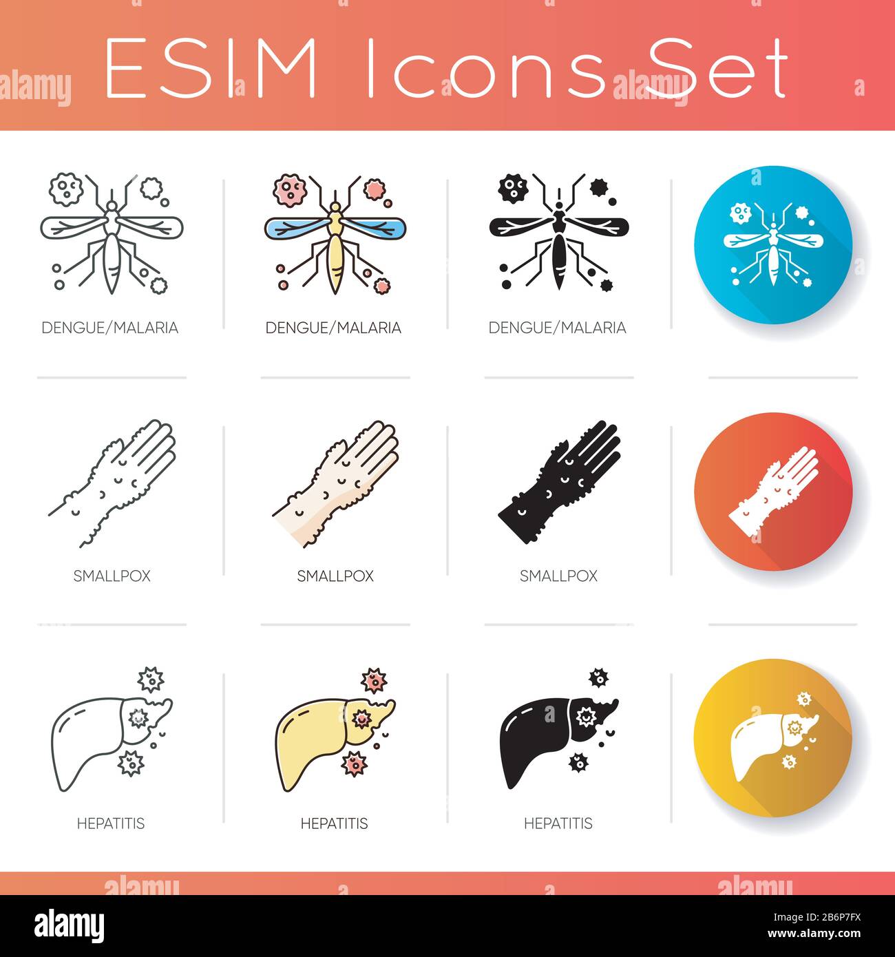 Contagious diseases icons set. Linear, black and RGB color styles ...