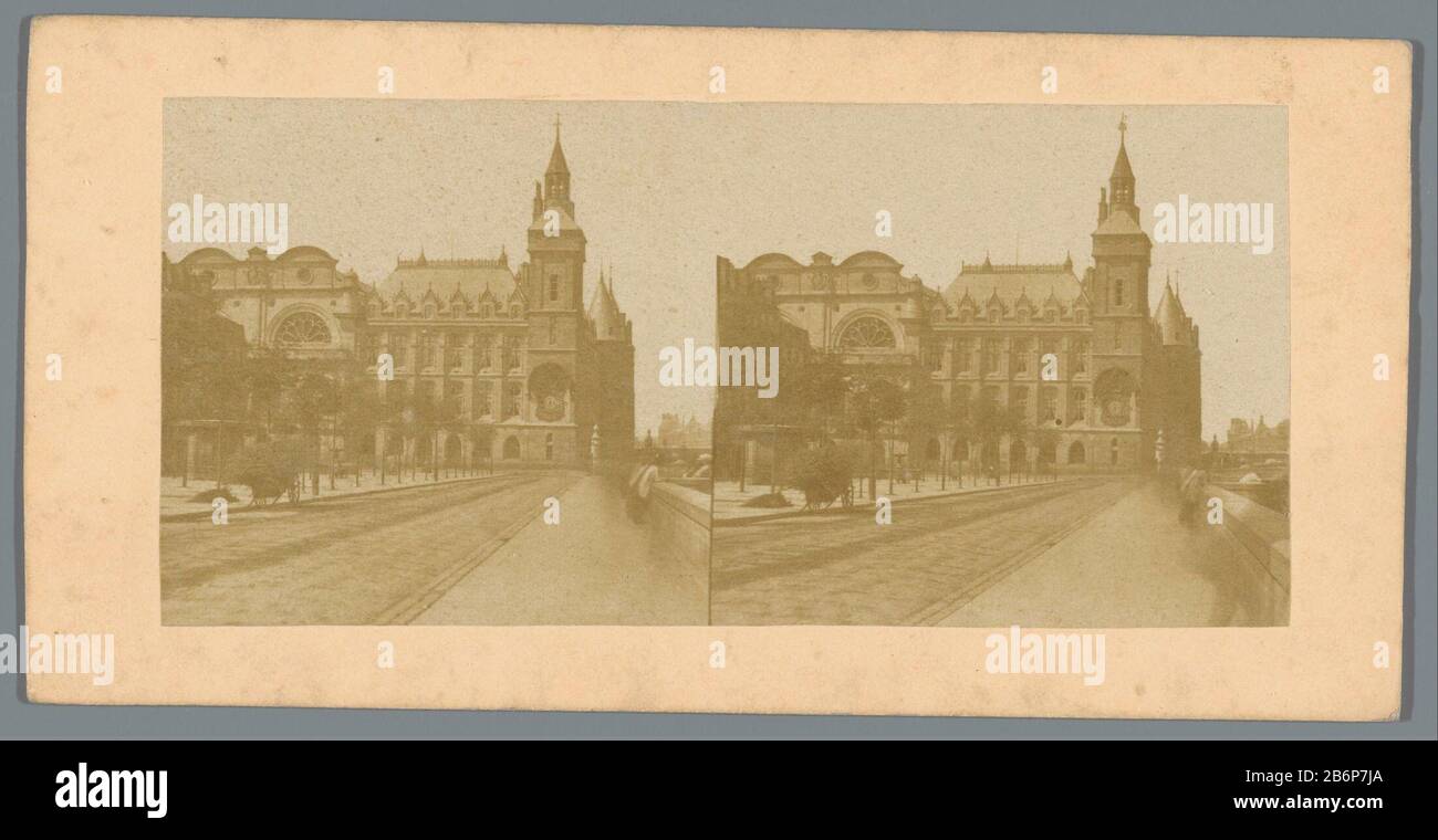 Gezicht op La Conciergerie in Parijs View of La Conciergerie in Paris Property Type: Stereo picture Item number: RP-F F05415 Inscriptions / Brands: inscription verso, handwritten: 'Le Marche aux fleurs' Manufacturer : Photographer: anonymous publisher: Ledot Jeune (listed building) place manufacture: Paris Dating: ca. 1860 - ca. 1880 Material: photo paper, cardboard Technique: albumin pressure dimensions: secondary carrier: h 84 mm × W 169 mm Subject: tower, clock tower  monumental adornment Stock Photo