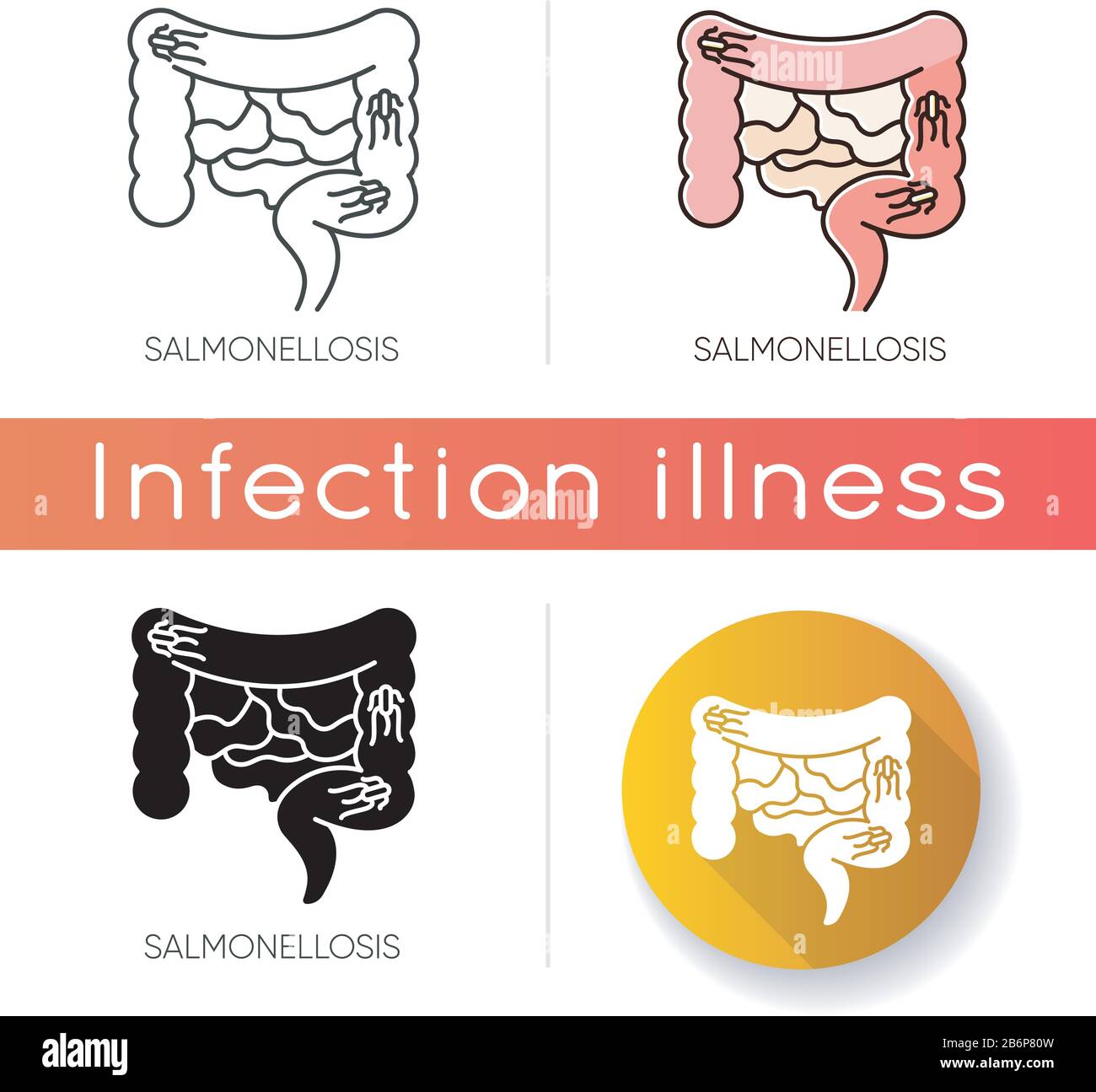 Salmonellosis icon. Linear black and RGB color styles. Digestive system