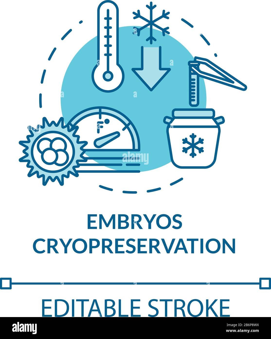 Embryos cryopreservation turquoise concept icon. Female cell donation. Infertility treatment. Reproductive tech idea thin line illustration. Vector Stock Vector