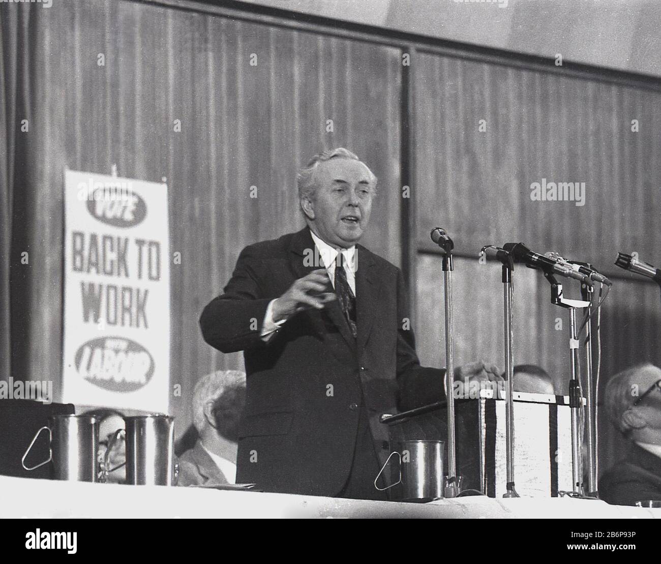 1972, historical Labour party leader Harold Wilson on a platform speaking at an event in Lewisham South east London, England, UK. Stock Photo