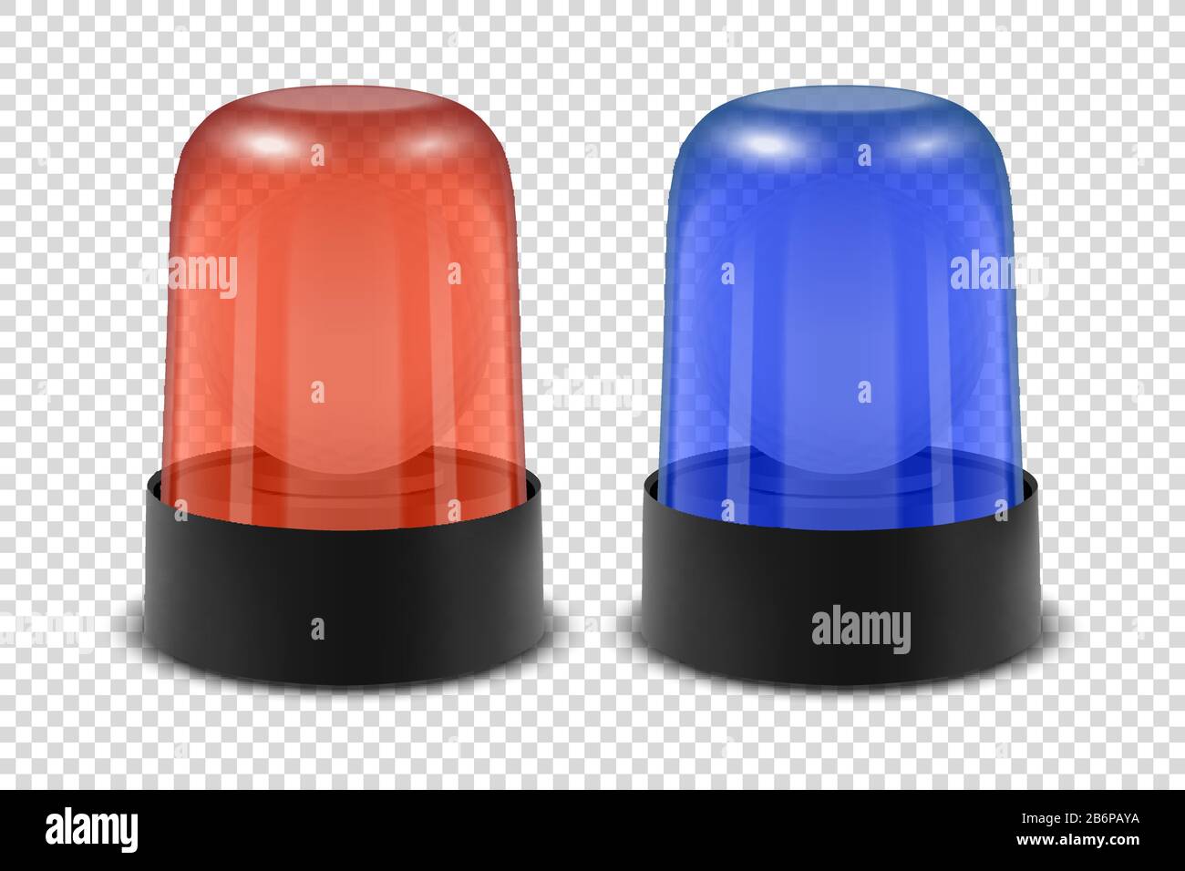 Vector 3d Realistic Red and Blue Police Flasher Siren Icon Set Closeup