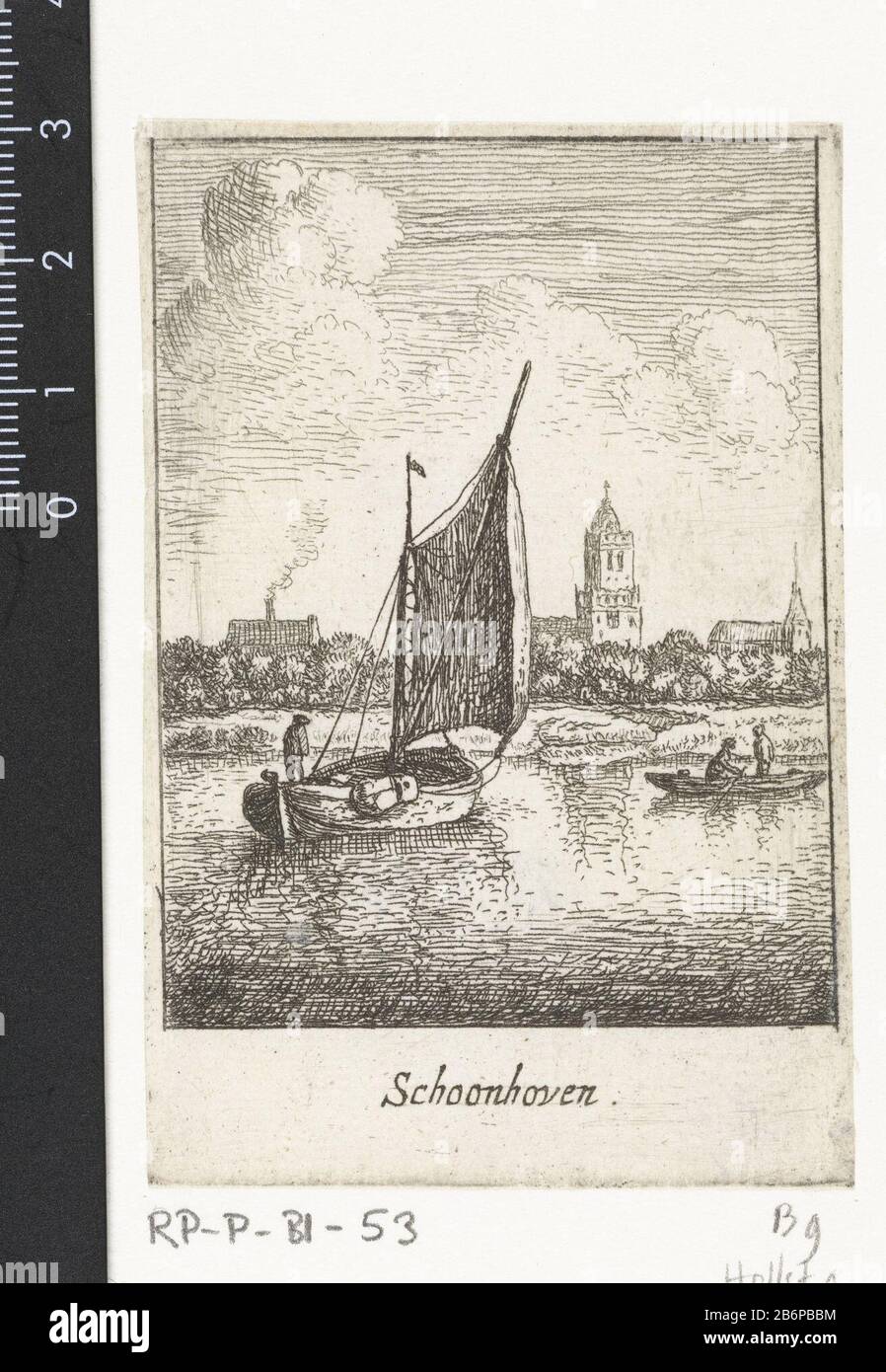 Gezicht op Schoonhoven Schoonhoven (titel op object) Nederlandse dorpsgezichten (serietitel) View Schoonhoven from the water. Print out a series of twelve villages of Dutch places near Utrecht boats voorgrond. Manufacturer : printmaker Jan van Almelo Veen to design Herman SaftlevenPlaats manufacture: Netherlands Date: 1662 - 1683 Physical features: etching material: paper Technique: etching Dimensions: leaf : h × 85 mm b 55 mm Subject: village where: Schoonhoven Stock Photo