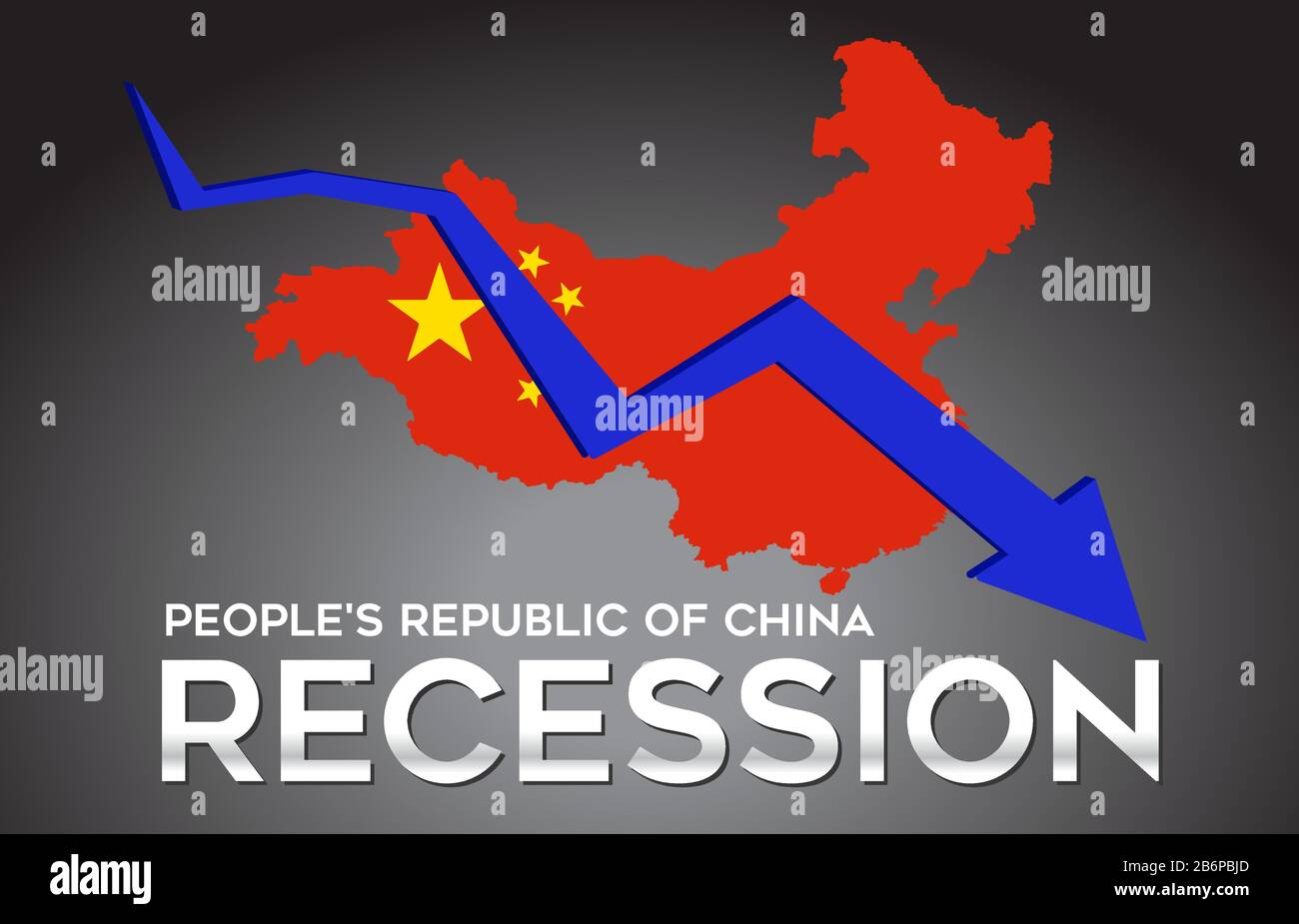 Map of China Recession Economic Crisis Creative Concept with Economic Crash Arrow Vector Illustration Design. Stock Vector