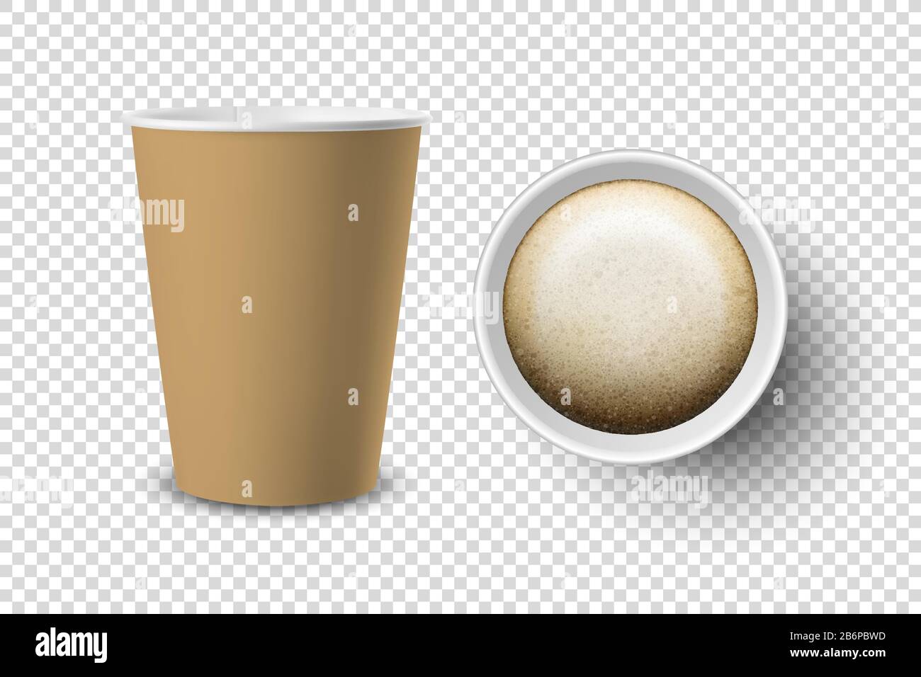 Vector 3d Realistic Brown Disposable Opened Paper, Plastic Coffee Cup ...