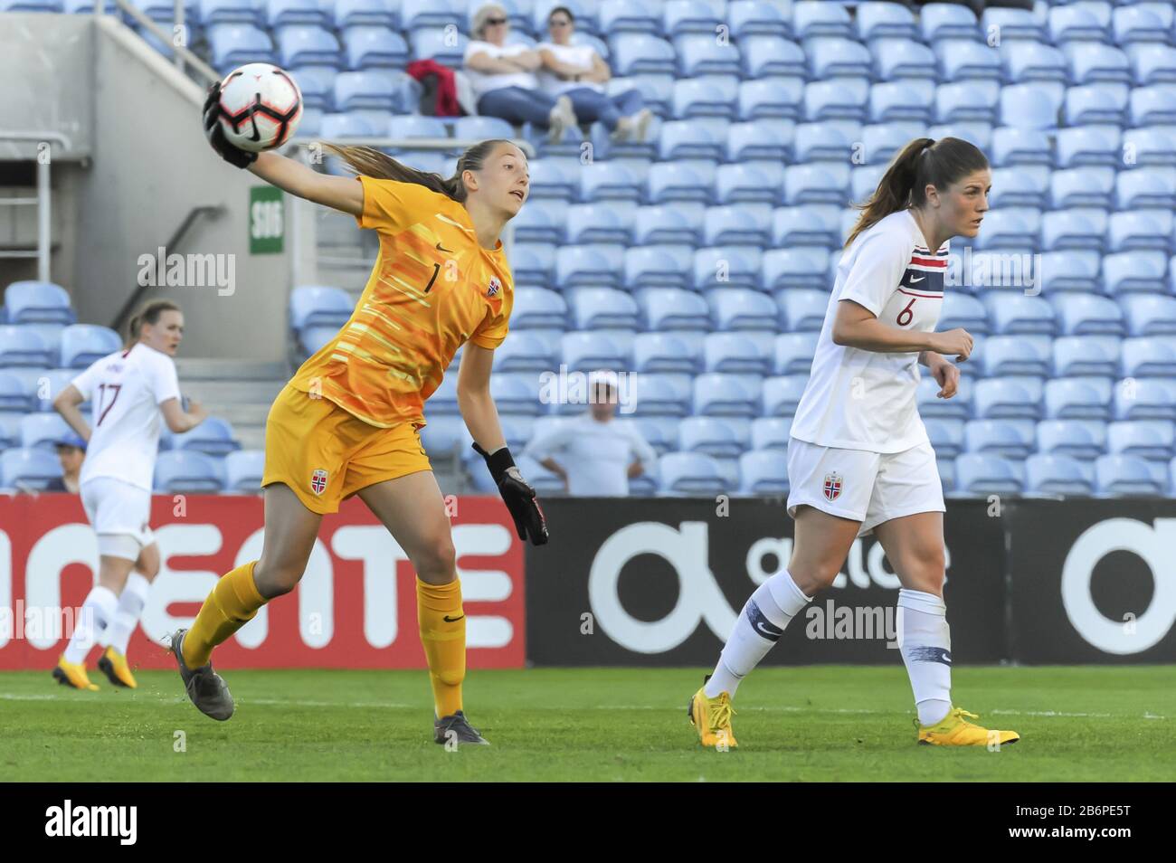 Faro, Portugal. 10th Mar, 2020. FARO, PORTUGAL. MAR 10th: 20200310 Faro, Portugal : Norwegian goalkeeper Cecilie Haustaker Fiskerstrand (1) pictured during the female football game between the national teams of New Zealand and Norway on the third matchday of the Algarve Cup 2020, a prestigious friendly womensoccer tournament in Portugal, on Tuesday 10 th March 2020 in Faro, Portugal . PHOTO SPORTPIX.BE | STIJN AUDOOREN Stijn Audooren/SPP-Sportpix Credit: SPP Sport Press Photo. /Alamy Live News Stock Photo