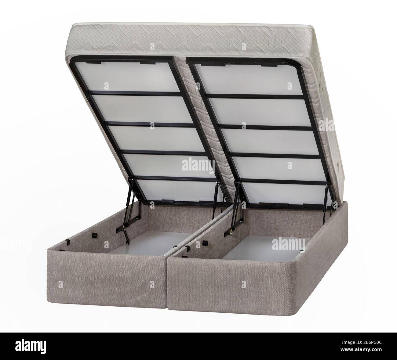 Pull up storage bed, storage space revealed by lifting the slatted base