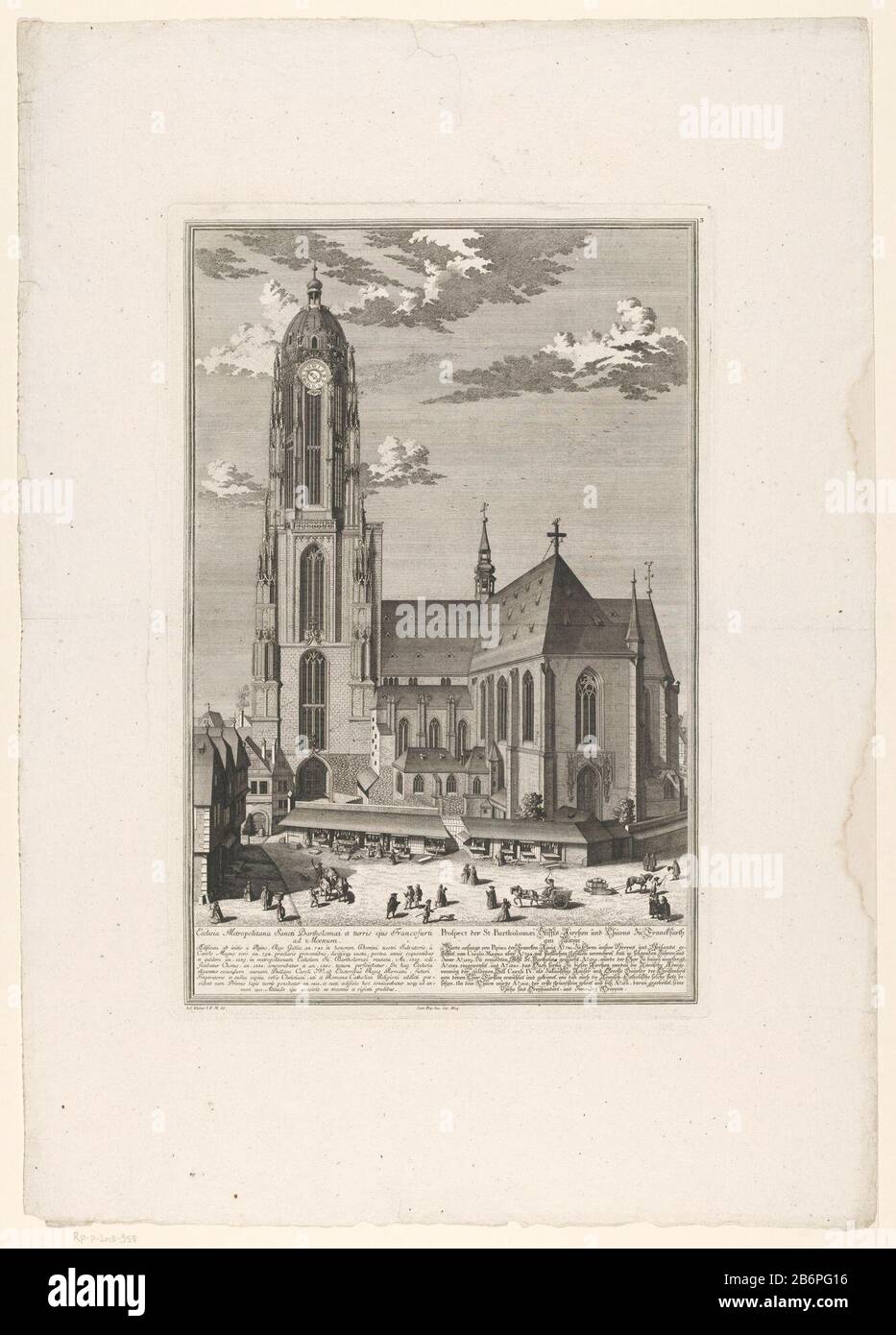 View of the Cathedral of Franfurt am Main. Upper right numbered 3. Manufacturer : printmaker: Georg Daniel Heumann (possible) to drawing: Salomon Kleiner (listed building) Publisher: Johann Andreas Pfeffel (der Ältere) provider of privilege: Charles VI (Emperor of the Holy Roman Empire) ( listed on object) Place manufacture: Augsburg Date: 1738 Material: paper Technique: engra (printing process) / etch dimensions: plate edge: h 511 mm × W 342 mmToelichtingPrent used: Francofurtum ad Moenum Floridum (...). Augsburg: Johann Andreas Pfeffel, 1738. Subject: church (exterior) Where: Frankfurt Cathe Stock Photo