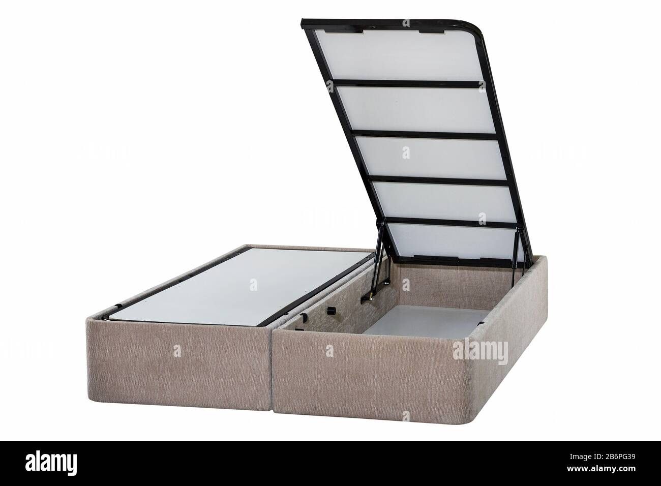 Pull up storage bed, storage space revealed by lifting the slatted base