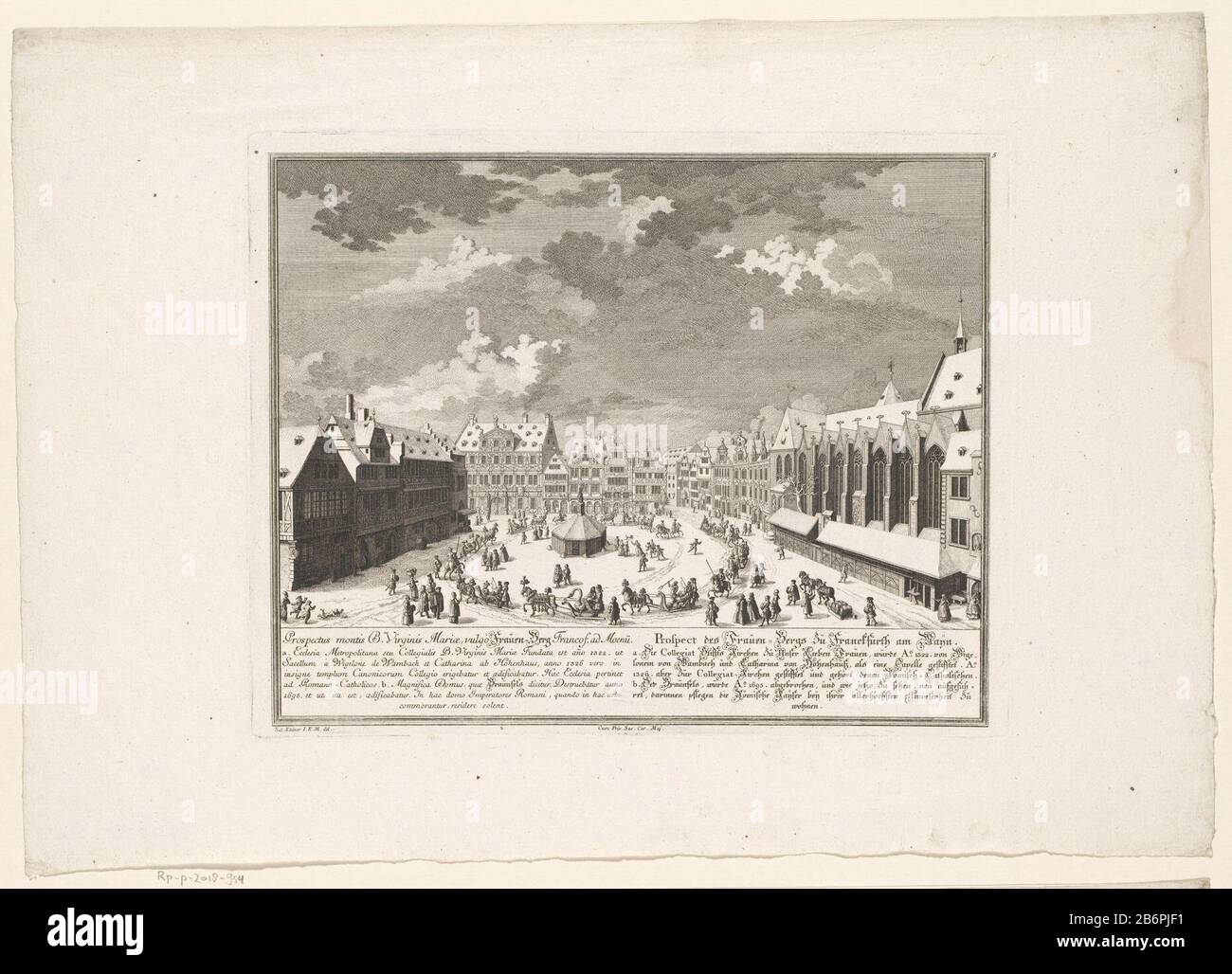 View the Liebfrauenberg, Frankfurt am Main. Around the square drive some horse carriages. Upper right numbered 5. Manufacturer : printmaker: Georg Daniel Heumann (possible) to drawing: Salomon Kleiner (listed building) Publisher: Johann Andreas Pfeffel (der Ältere) provider of privilege: Charles VI (Emperor of the Holy Roman Empire) ( indicated on object) Place manufacture: Augsburg Date: 1738 Material: paper Technique: engra (printing process) / etching dimensions: plate edge: h 271 mm × W 341 mmToelichtingPrent used in: Francofurtum ad Moenum Floridum (...). Augsburg: Johann Andreas Pfeffel, Stock Photo