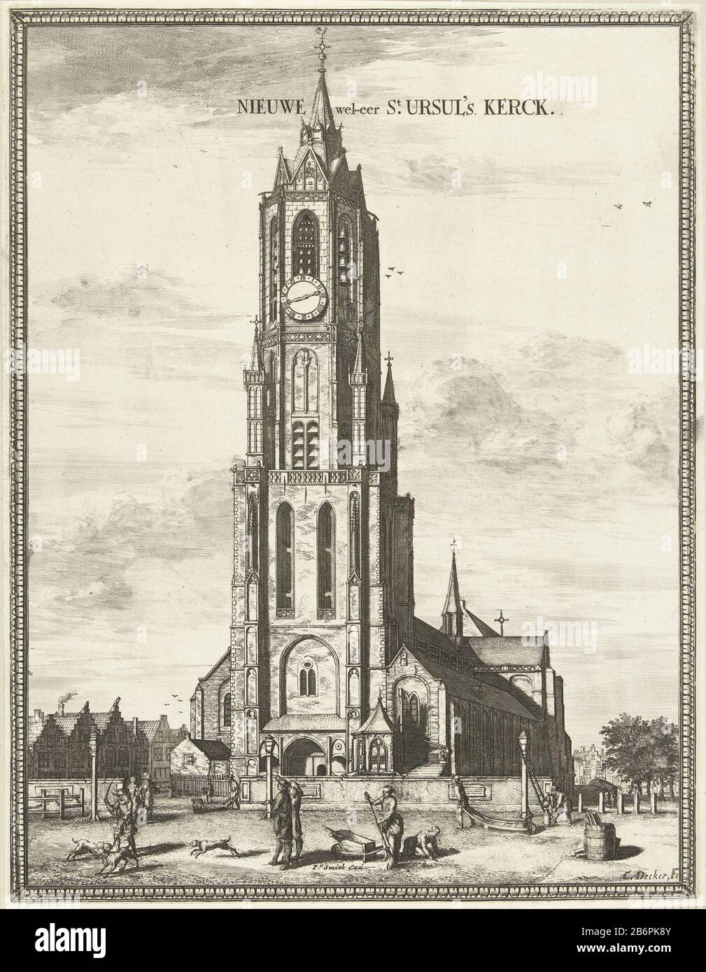 Gezicht op de Nieuwe Kerk te Delft Nieuwe wel-eer St Ursul's Kerck (titel op object) View of the front of the Nieuwe Kerk in Delft. In front of the church figures engaged in work. Before the Reformation, also called the Church of St. Ursulakerk. Manufacturer : printmaker: Coenraet Decker (listed building) Editor: Peter Smith (listed building) Publisher: Arnold Bon (possible) Publisher: Pieter Mortier (I) (possibly) publisher: Reinier Boitet (possible) Place manufacture: printmaker: Amsterdam Publisher: Amsterdam Publisher: Delft Publisher: Amsterdam Publisher: Delft Dating: 1678 - 1729 Materia Stock Photo
