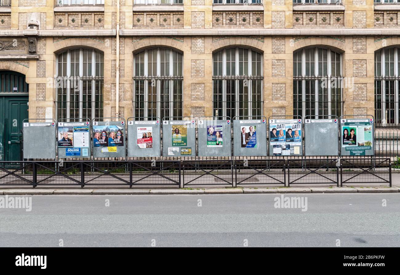 Official boards for 2020 French municipal election in Paris Stock Photo