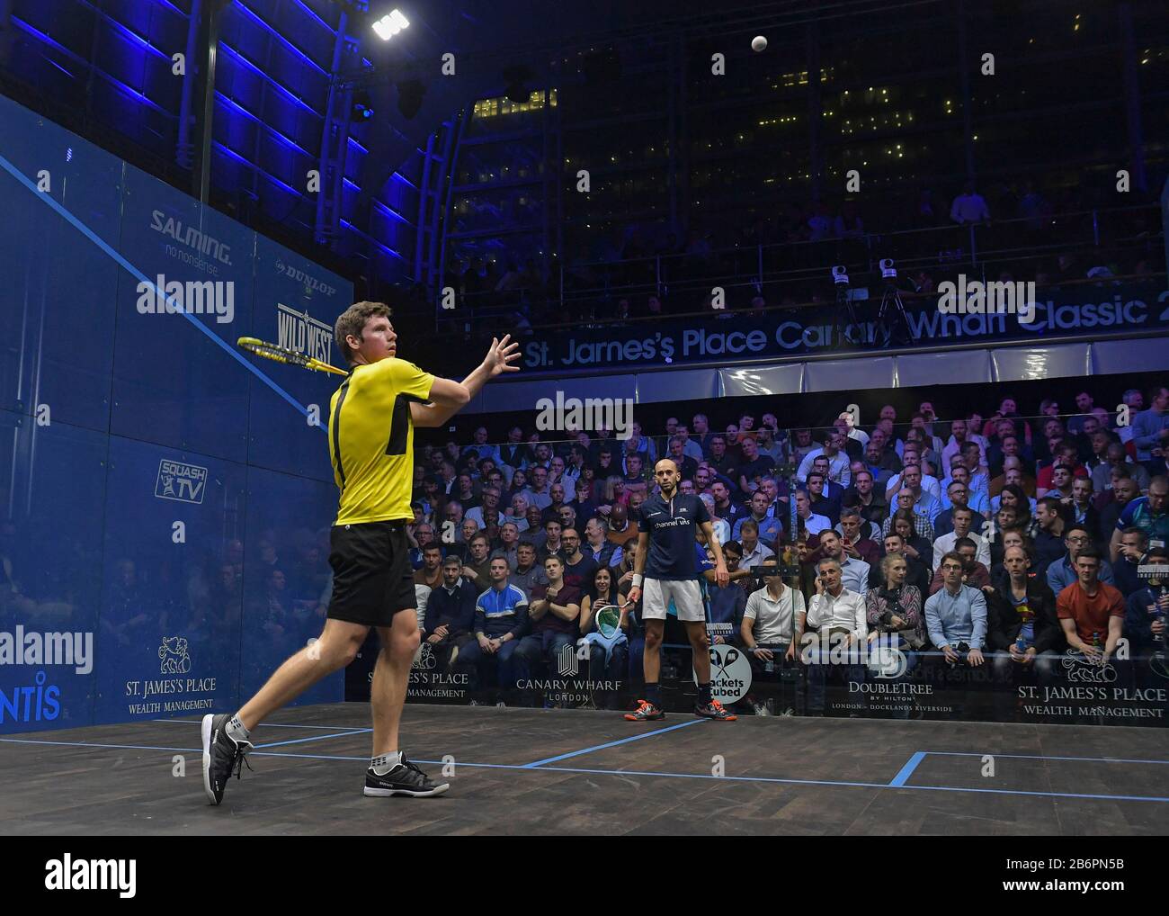 London, UK. 11th Mar, 2020. Greg Lobban (SCO) and Marwan ElShorbagy (EGY) during the Canary Wharf Squash Classic at East Wintergarden, Canary Wharf, on 11 March 2020. Photo by Vince  Mignott. Credit: PRiME Media Images/Alamy Live News Stock Photo