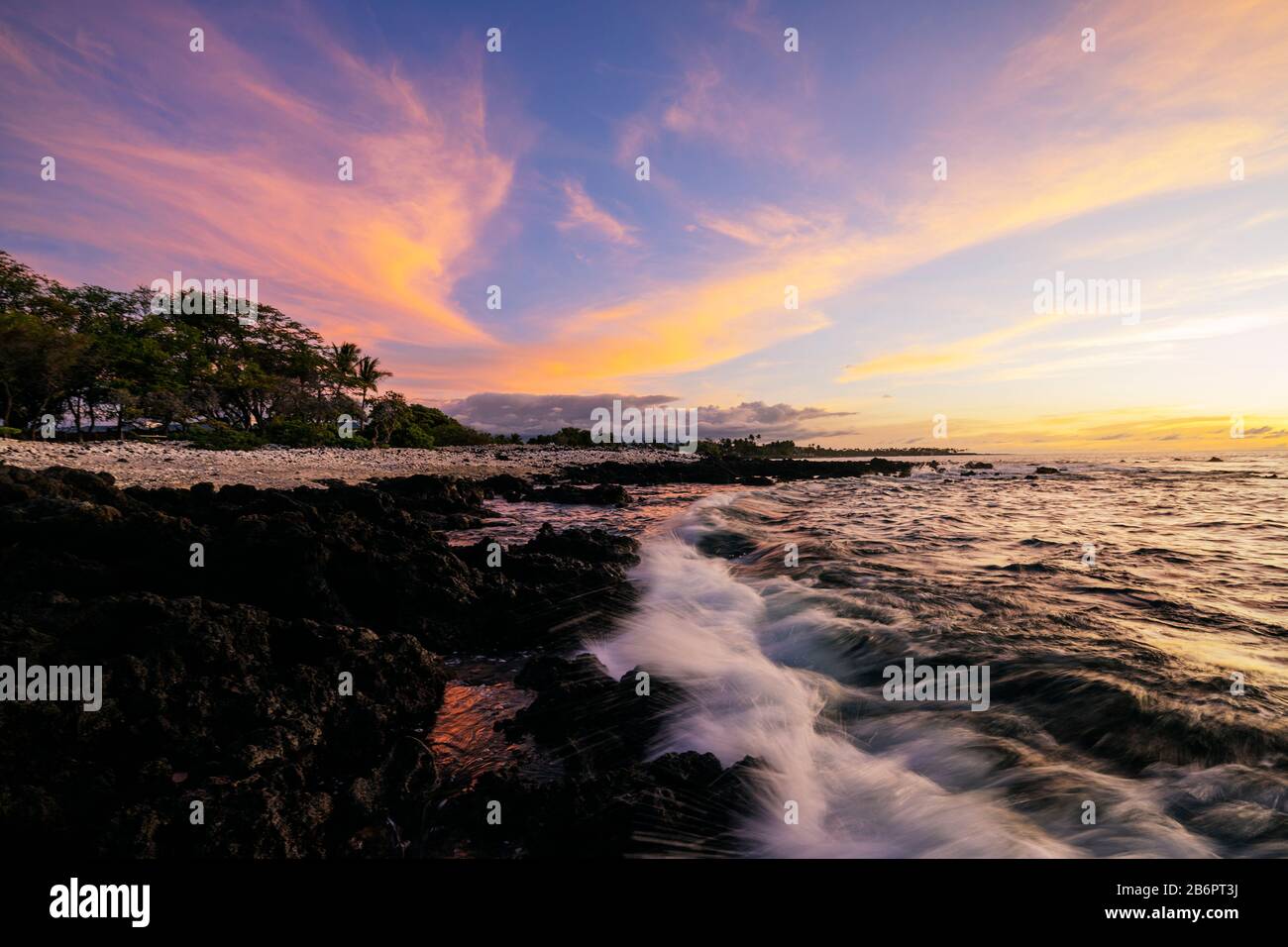USA, Hawaii, Big Island, west coast resort, Pauoa Bay beach at sunet Stock Photo