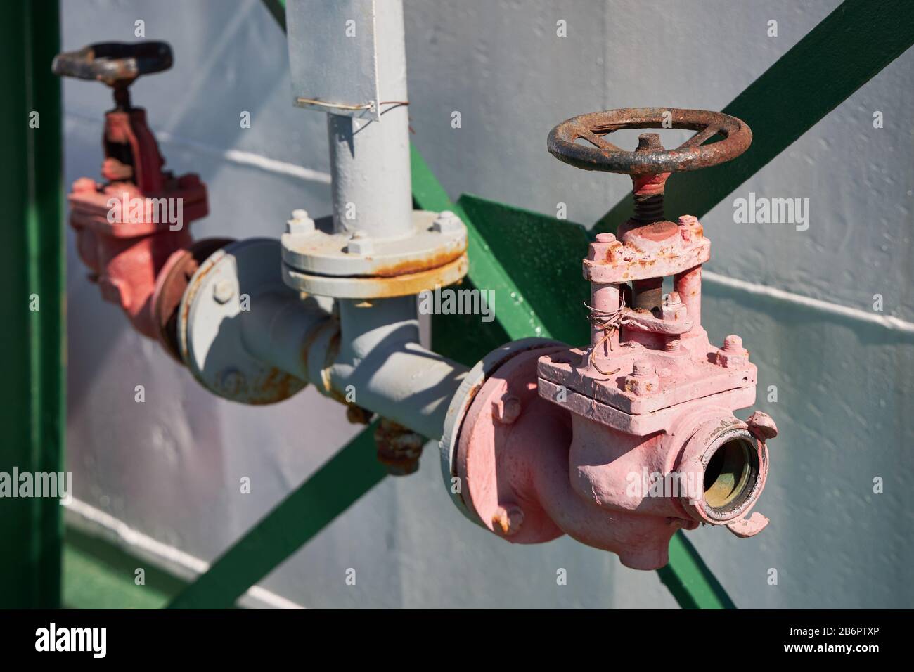 Two fire valves for connecting fire hoses to extinguish a fire on a ship Stock Photo Alamy