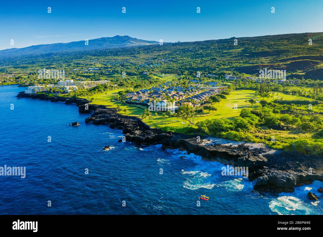 USA, Hawaii, Big Island, west coast resort, Sheraton Hotel and Kona Country Club golf course, aerial view Stock Photo