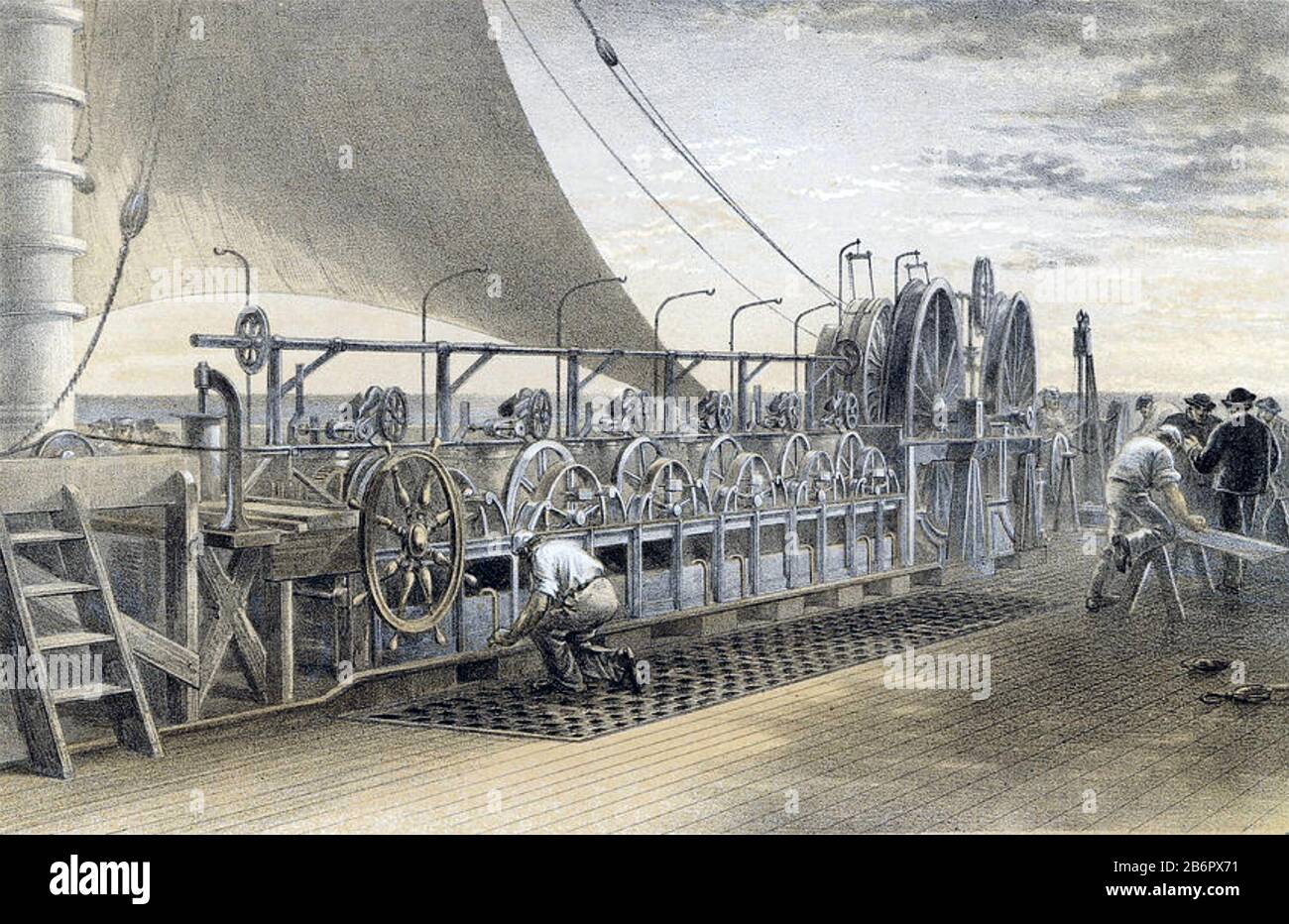 SS GREAT EASTERN Cable-laying machinery about 1865 Stock Photo
