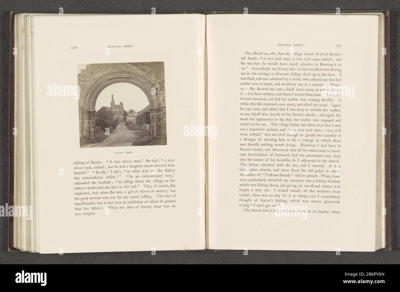 View of the ruins of Byland Abbey by poortByland Abbey (title object) Property Type: photo page Item number: RP-F 2001-7-346-19 Manufacturer : Photographer: Thomas OglePlaats manufacture: Byland Abbey Date: about 1854 - or for 1864 Material: paper Technique: albumen print dimensions: photo: h 78 mm × W 81 mmToelichtingFoto page 156. Subject: ruin of church, monastery, etc.gate, entrance where: Byland Abbey Stock Photo