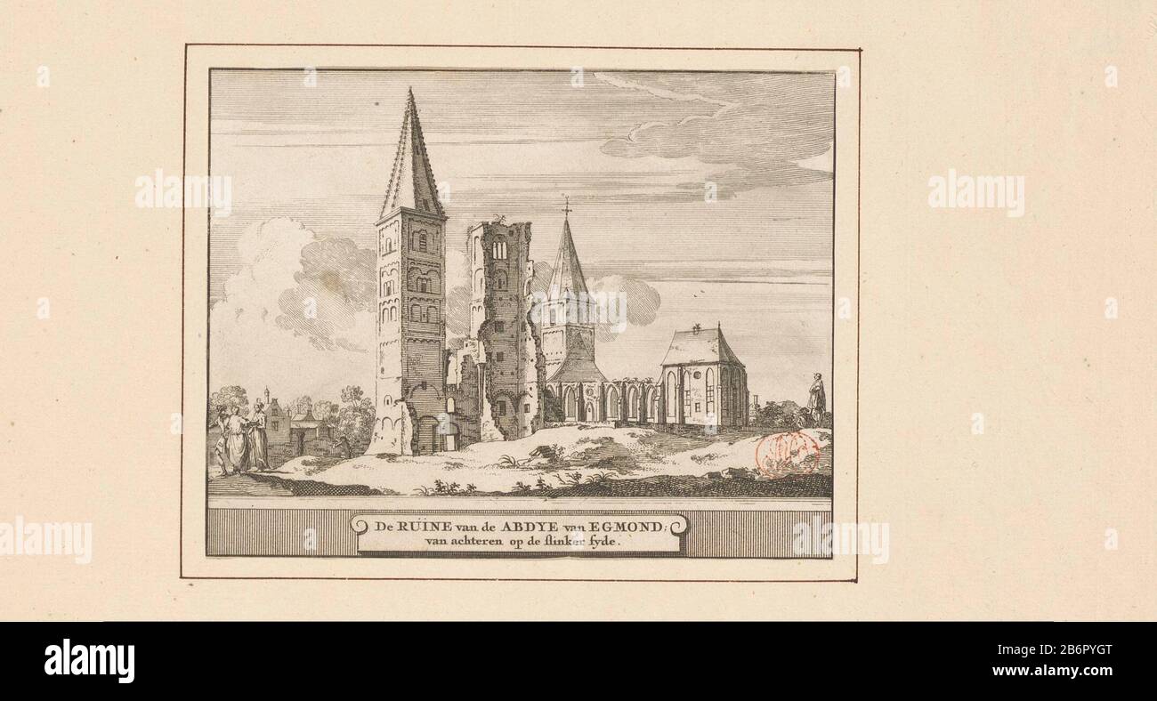 View of the left rear of the ruined abbey Egmond-Binnen. Manufacturer : print maker: Jacobus Apparent Foot in drawing: roelant roghman (possible) Place manufacture: Amsterdam Date: 1711 - 1774 Material: paper Technique: etching / engra (printing process) Measurements: sheet: h 131 mm (inner plate edge cut ) b × 168 mm (cut inside edge plate) Comments Print also used: Blacksmith, Ludolf. Treasury of Nederlandsse ancient; or dictionary, behels income Dutch towns and villages, castles, locks and gentlemen Huysen (...). Amsterdam: Pieter de Coup, 1711, between p. 76 and 77. It is also possible tha Stock Photo