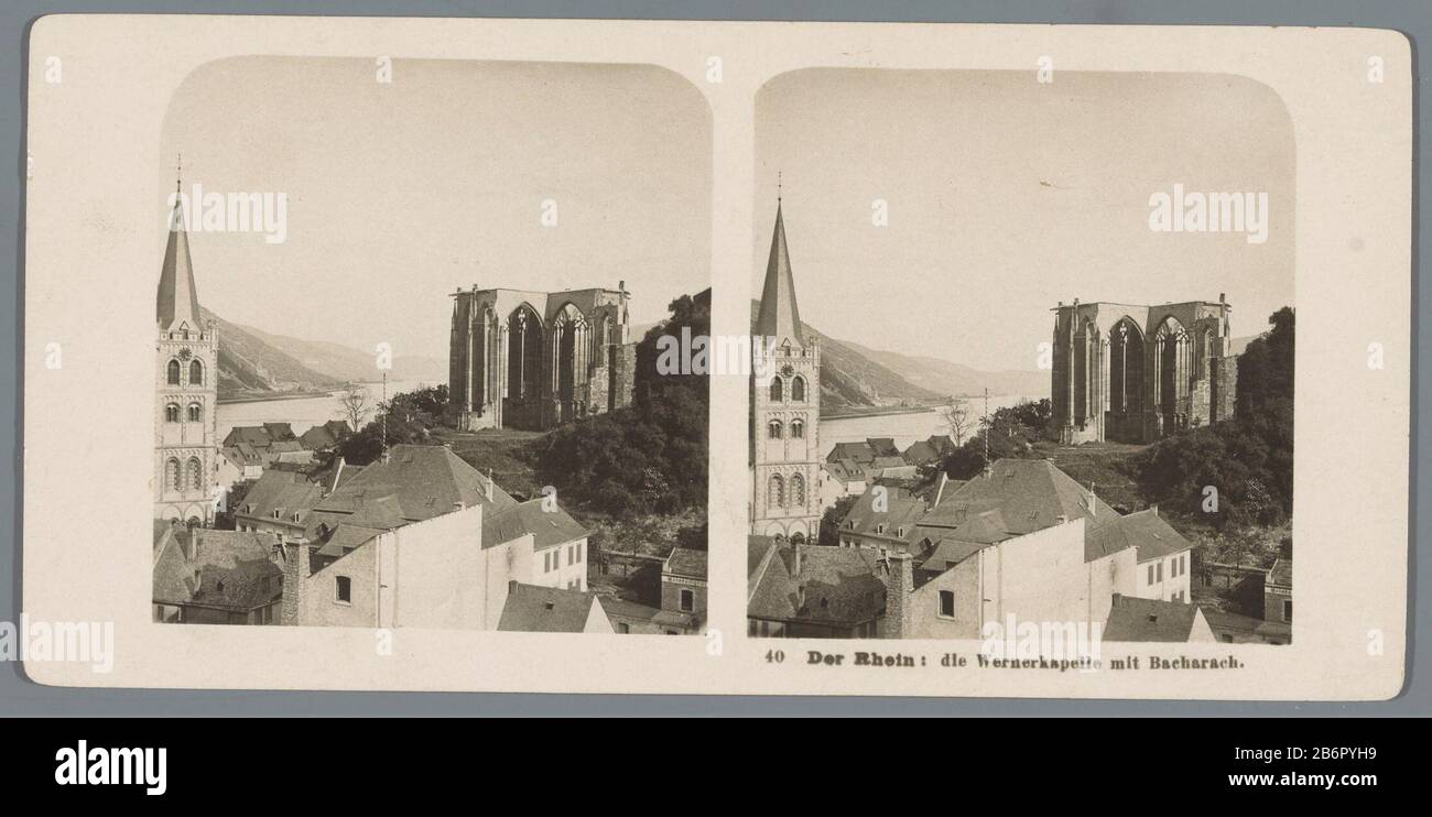 View of the ruins of the Werner Chapel in BacharachDer Rhein which Wernerkapelle mit Bacharach (title object) Property Type: Stereo picture Item number: RP-F 00-9020 Inscriptions / Brands: number, recto, printed: 40 'inscription verso, printed: Neue Gesellschaft Photo A.-G. Steglitz-Berlin 1904.' Manufacturer : Photographer: Neue Photo Gesellschaft (listed property) Place manufacture: Bacharach Date: 1904 Material: cardboard paper technique: gelatin silver print dimensions: Secondary medium: H 88 mm × W 179 mm Subject: ruin of church, monastery, etc. parts of church exterior and annexes: spire Stock Photo