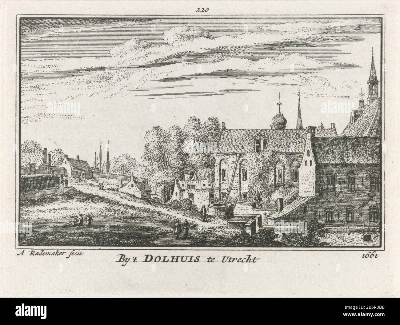 Gezicht op de stadswal bij het dolhuis en het St-Agnietenklooster te Utrecht, 1661 By 't Dolhuis te Utrecht 1661 (titel op object) View of the city wall in the madhouse and the St. Saint Agnes Convent in Utrecht, 1661By 't Dolhuis Utrecht 1661 (title object) Object type: picture book illustration Item number: RP-P-OB-73.572 Inscriptions / brands: collector's mark, verso, stamped: Lugt 2228opschrift, verso, wrote: 'it Dolhuis [...] 'Description: View from the ramparts of the madhouse and the St. Saint Agnes Convent in Utrecht in the courtyard, in the situation around 1661 . In the foreground, a Stock Photo