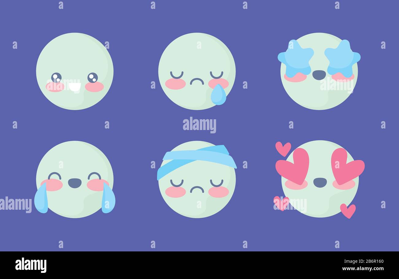 cute emojis set over purple background, colorful design, vector illustration Stock Vector Image