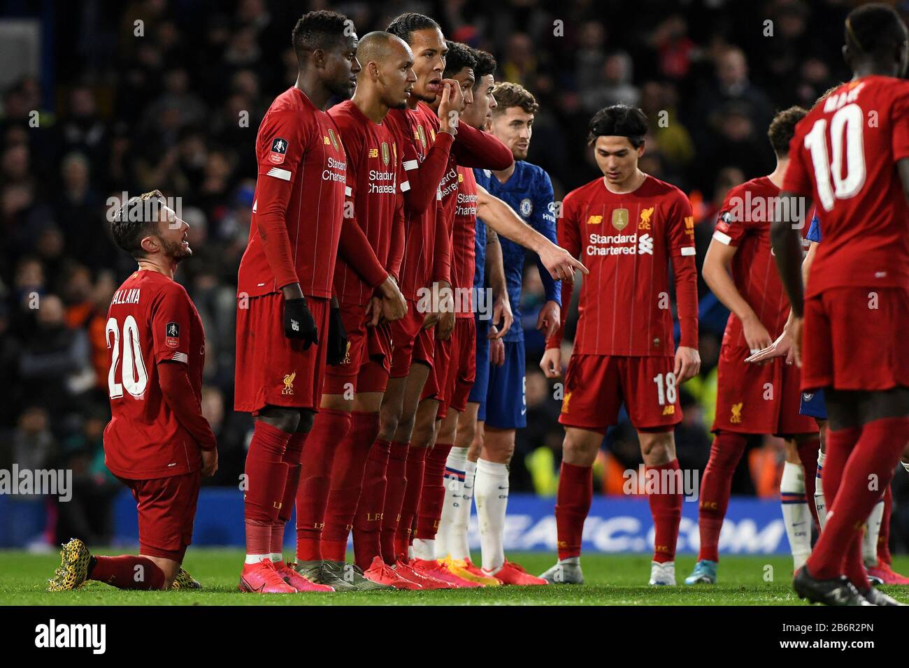Adam Lallana Of Liverpool Keels Behind His Teams Wall To Defend A Free Kick Chelsea V Liverpool The Emirates Fa Cup Fifth Round Stamford Bridge London Uk 3rd March