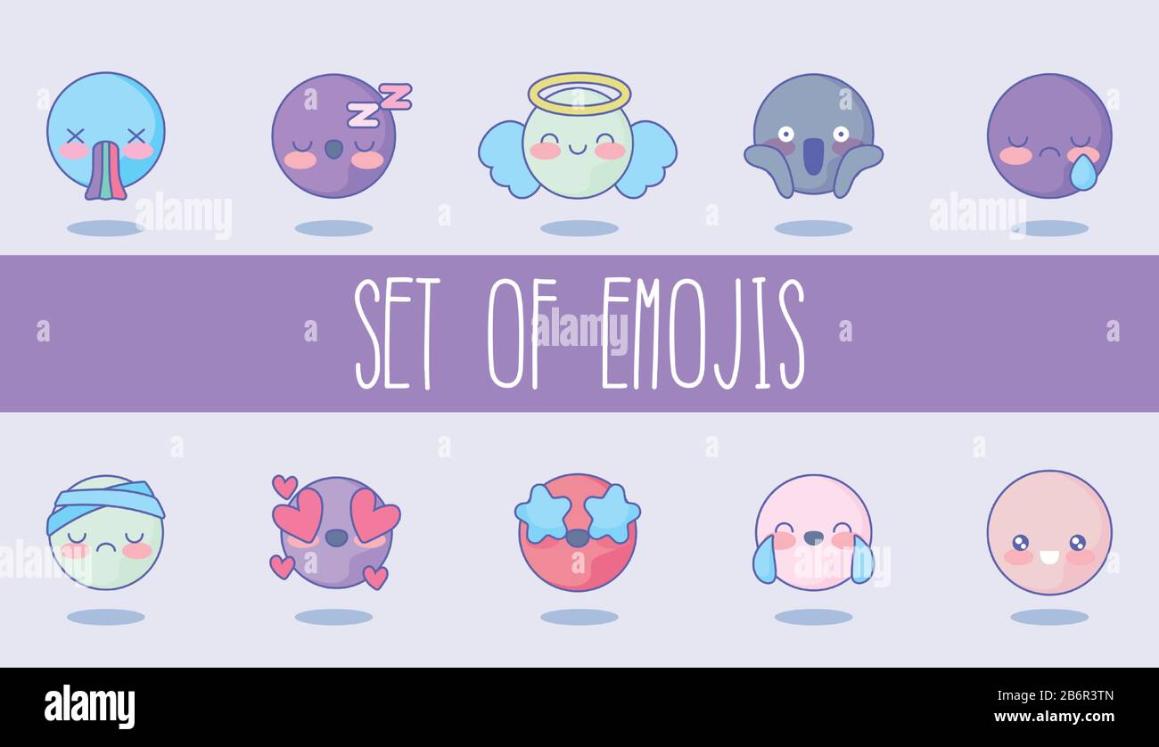 set of cute emojis over purple background, vector illustration Stock Vector Image & Art Alamy