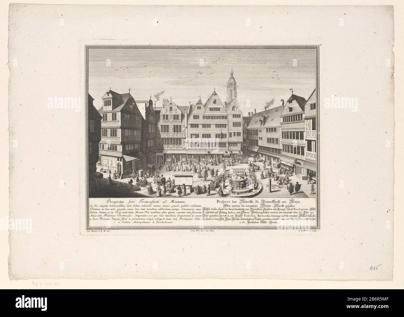 View of a market Franfurt am Main. Upper right numbered 8. Manufacturer : printmaker: Georg Daniel Heumann (listed property) to drawing: Salomon Kleiner (listed building) Publisher: Johann Andreas Pfeffel (der Ältere) provider of privilege: Charles VI (Emperor of the Holy Roman Empire ) (listed building) Place manufacture: Augsburg Date: 1738 Material: paper Technique: etching dimensions: plate edge: h 273 mm × W 343 mmToelichtingPrent used: Francofurtum ad Moenum Floridum (...). Augsburg: Johann Andreas Pfeffel, 1738. Subject: market city-view in general; 'Veduta' - II - ideal city where: Fra Stock Photo