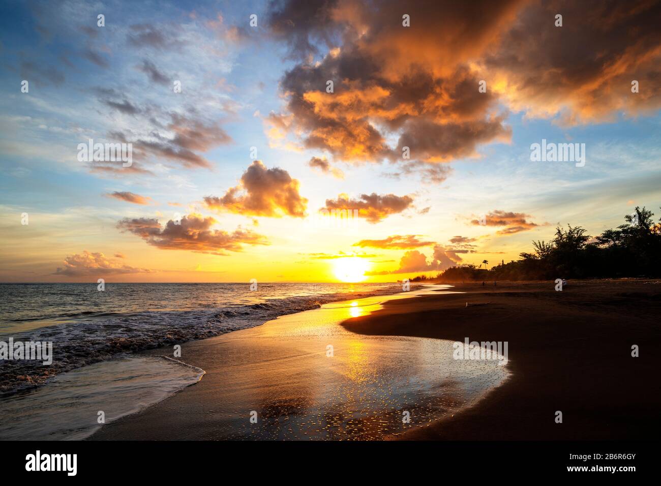 United States of America, Hawaii, Kauai island, Waimea, Waimea Bay sunset Stock Photo