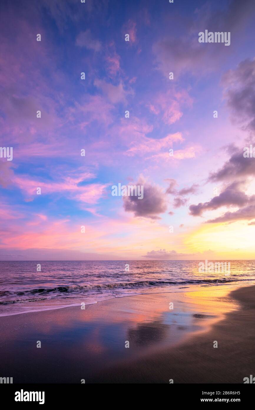 United States of America, Hawaii, Kauai island, Waimea, Waimea Bay sunset Stock Photo