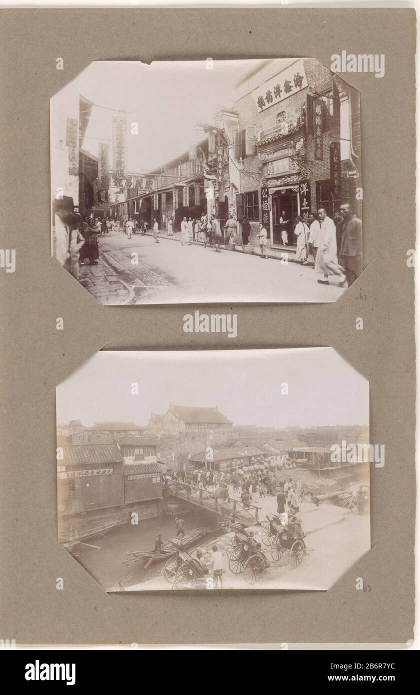 Gezicht op een straat in China This photo is part of a album. Manufacturer : Photographer: anonymous place manufacture: China Date: 1890 - in or for 1903 Material: paper photographic paper Technique: albumin pressure dimensions: picture: h 213 mm × W 270 mm Subject: street (+ city (-scape) with figures, staffage) façade (or house or building) Where: China Stock Photo