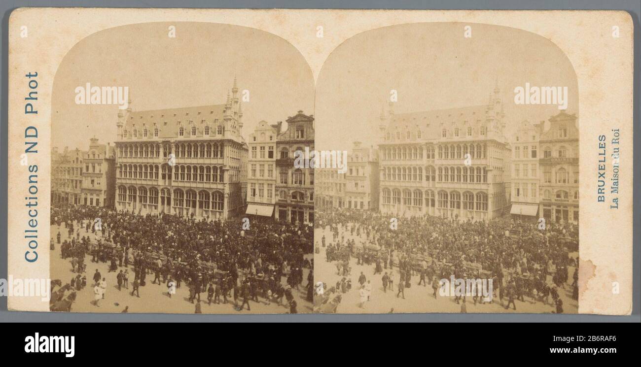 Gezicht op het Broodhuis aan de Grote Markt in Brussel La Maison du Roi (titel op object) Bruxelles (serietitel op object) View of the King's House on the Grand Place in Brus Ella Maison du Roi (title object) Bruxelles (series title object) Property Type: Stereo picture Item number: RP-F F12342 Manufacturer : Photographer: Étienne Neurdein (listed object ) Place manufacture: Brussels Date: 1874 Material: cardboard paper Technique: albumen print dimensions: secondary medium: h 87 mm × W 178 mm Subject: square, place, circus, etc.urban housing where: Market Broodhuis Stock Photo