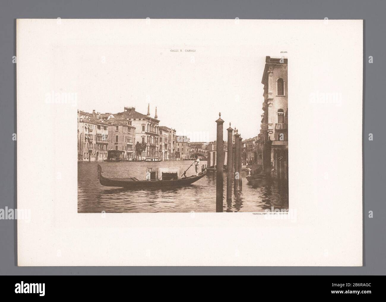 View of the Grand Canal Venice with a gondelCalli e canali (series title object) Object Type: photomechanical printing page Object number: RP-F-2001-7-733-38 Inscriptions / Brands: inscription, recto, printed : 'mm' Manufacturer : manufacturer: anonymous publisher: Ferdinand Ongania (indicated on object) Place manufacture: Venice Dating: ca. 1888 - in or in front 1898 Material: paper Technique: heliogravure dimensions: picture: h 130 mm × W 185 mm Subject: canals, water ( in city) gondola Stock Photo