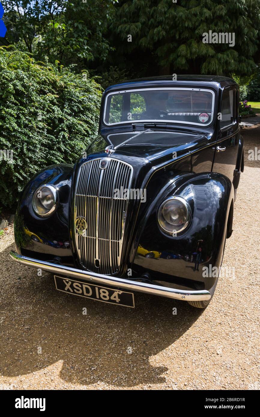 Beautiful example of a well preserved classic British black 1939 Morris 8 Series E 2 door saloon motorcar displayed at car rally in Oxfordshire. Stock Photo