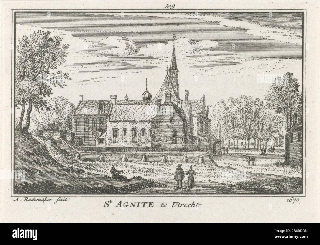 Gezicht op het St-Agnietenklooster te Utrecht, 1670 St Agnite te Utrecht 1670 (titel op object) View of St. Saint Agnes Convent in Utrecht left the rampart and in the background the Nicolaaskerkhof, the situation around 1670. Manufacturer : print maker: Abraham Rademaker (indicated on object) publisher: Willem Barents Publisher: Antoni Schoonenburg Place manufacture: Amsterdam Date: 1727 - 1733 Physical characteristics: etching and engra material: paper Technique: etching / engra (printing process) Measurements: plate edge: h 80 mm × W 115 mmToelichtingIllustratie from Abraham Rademaker, Matth Stock Photo