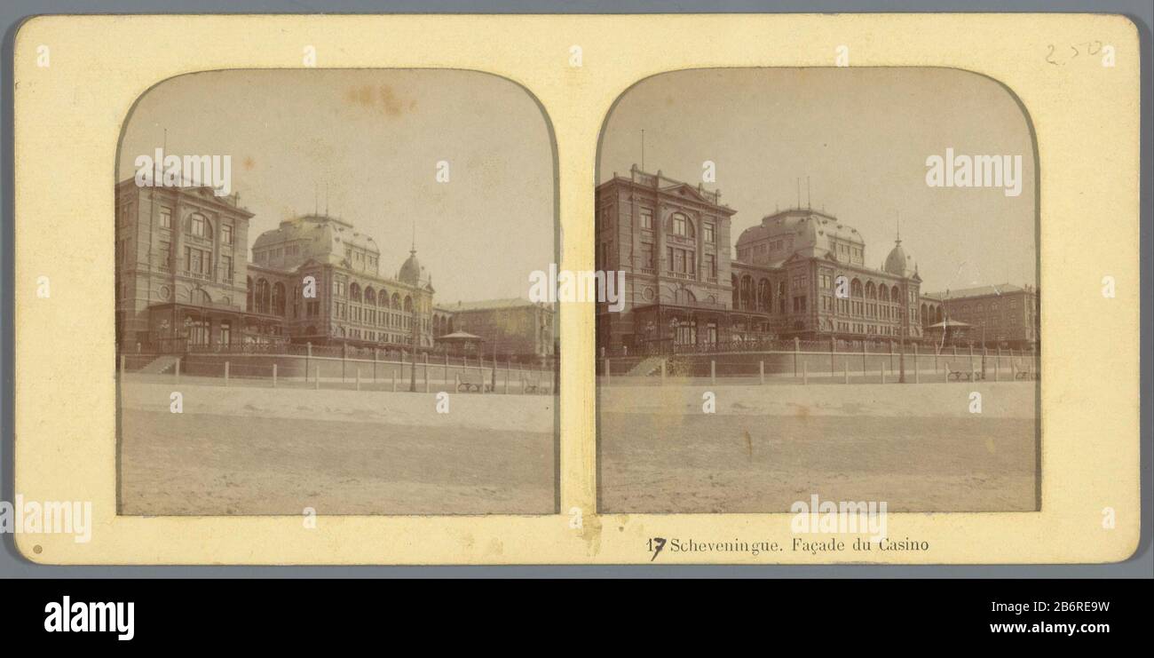 View of the first Kurhaus in ScheveningenScheveningue. Façade du Casino (title object) Property Type: Stereo photo (tissue) Item number: RP-F F09214 Inscriptions / Brands: number, recto, printed and handwritten '17'nummer, verso, stamped' 89' Manufacturer : Photographer: anonymous place manufacture : Scheveningen Date: 1885 - 1886 Physical characteristics: cut albumin pressure, stuck on colored transparent paper; between cardboard material: paper cardboard paper Technique: albumen print / cut dimensions: Secondary medium: H 87 mm × W 179 mm Subject: hotel, hostelry, inncasino Stock Photo