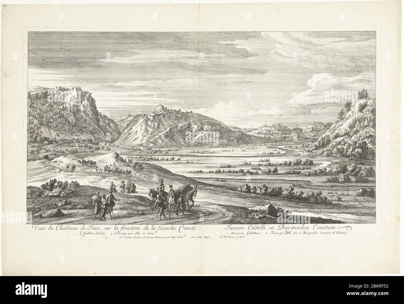 View of the castle de Joux near the French border with Switzerland. Because  of the valley to the left of the rock with the castle the important trade  between Dijon and Lausanne