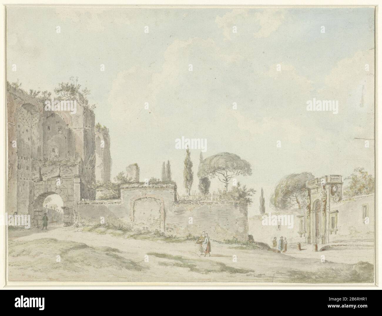 Gezicht te Rome view of the Arco di Dolabella on the Caelian hill, viewed from southwest to Rome. Right the entrance of Villa Casali. Manufacturer : artist: anonymous date: 28-Mar-1779 Physical features: black chalk and brush in watercolor materials: paper watercolor crayon Technique: Brush dimensions: H 213 mm × W 285 mmOnderwerp Stock Photo