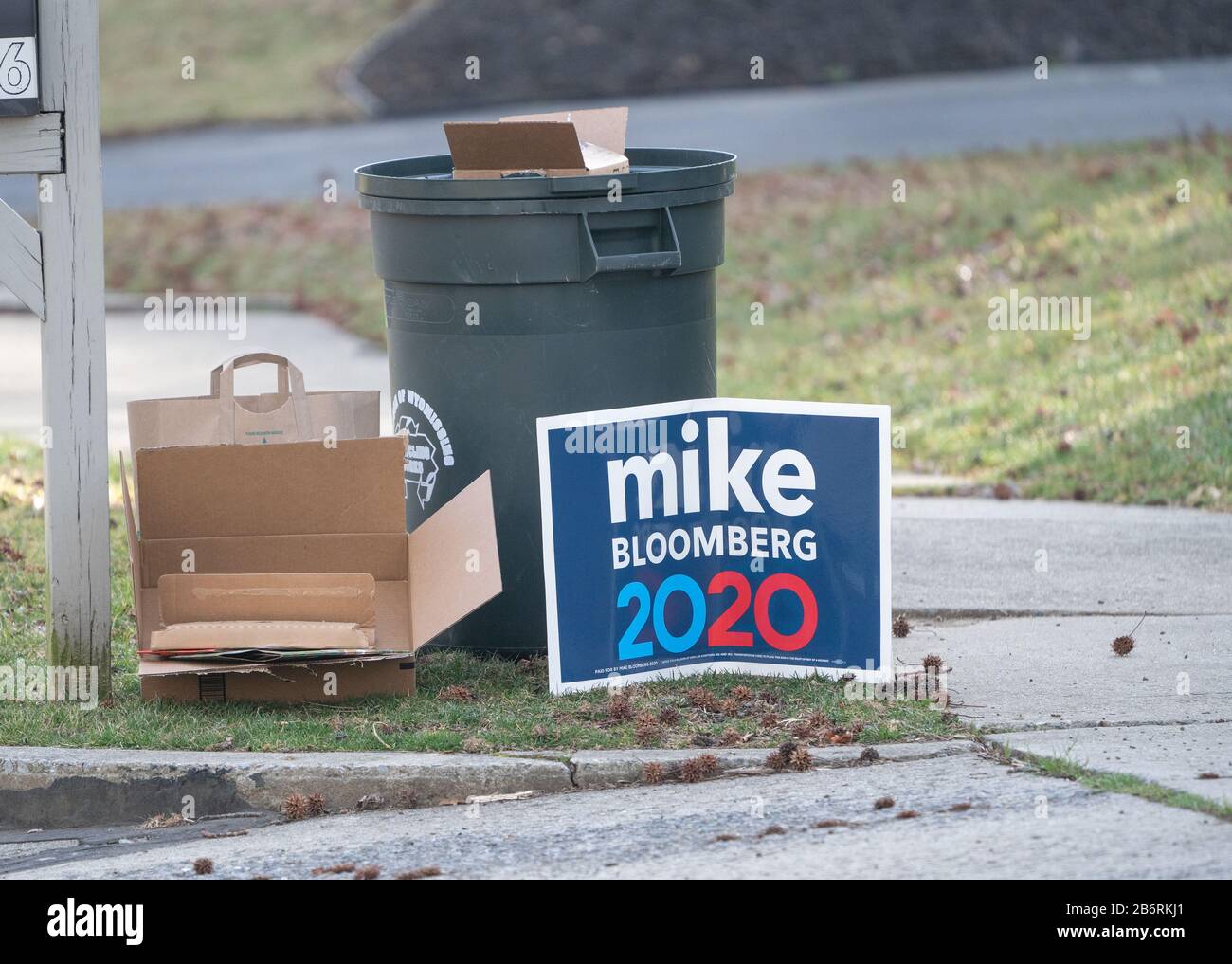 Michael Bloomberg campaign sign put out with the recycling after candidate pulls out of the presidential race after Super Tuesday Stock Photo