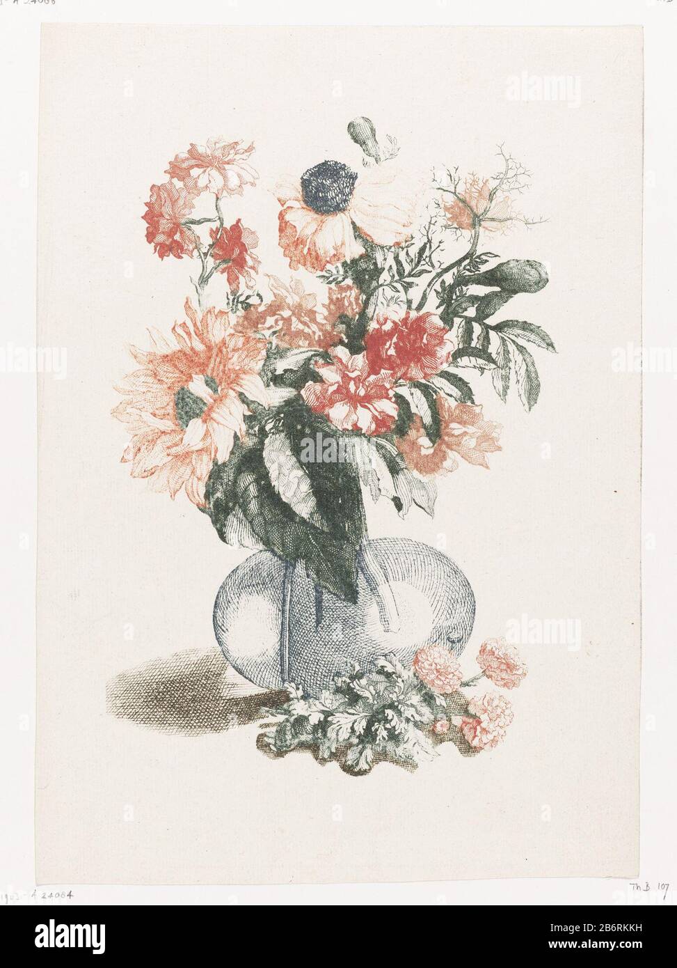 Glazen vaas met verschillende bloemen en een zonnebloem Glass vase with  various flowers and sunflower object type: picture Item number:  RP-P-1903-A-24084Catalogusreferentie: Orn Cat II 12226 Inscriptions /  Brands: collector's mark, verso, stamped: