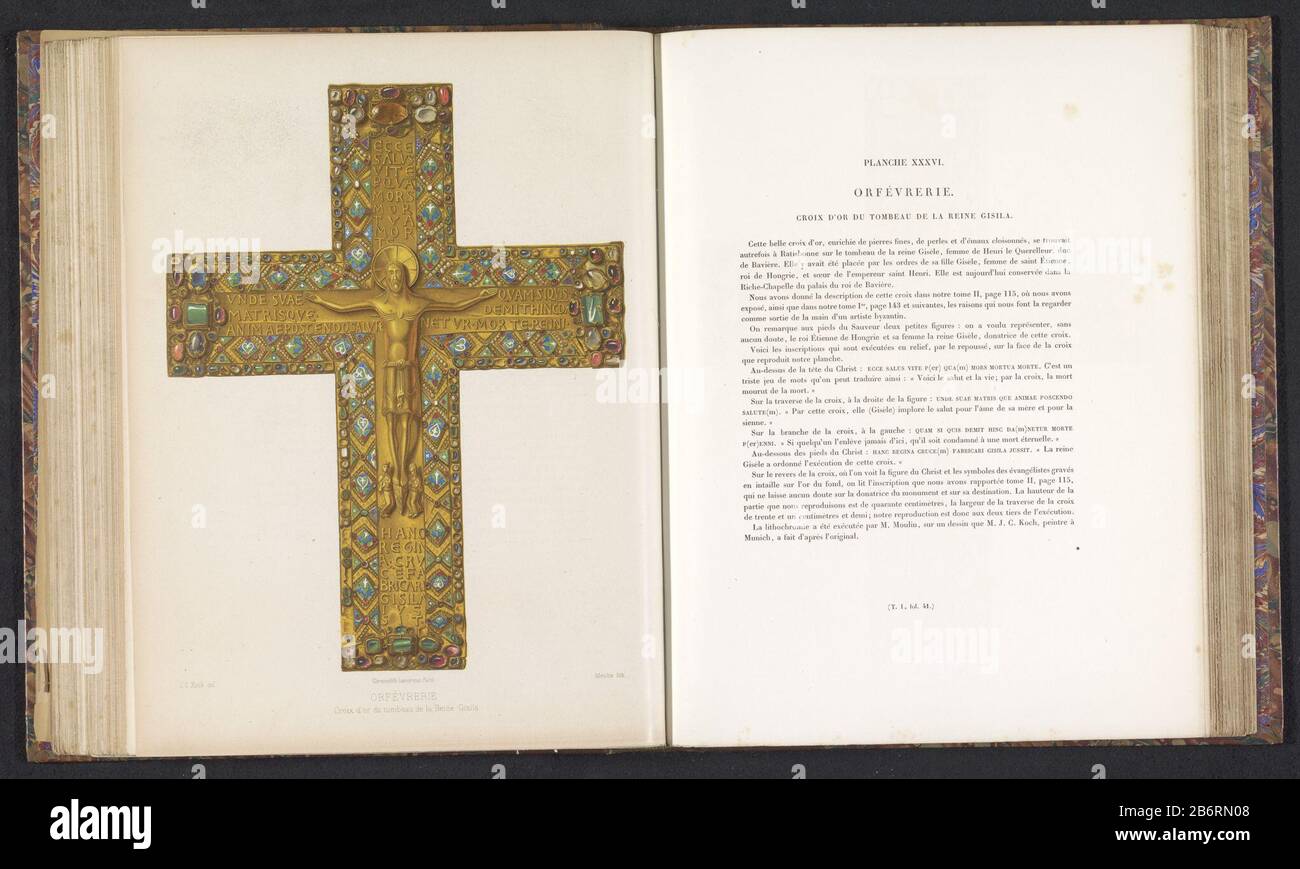 Golden cross, from the tomb of Queen Gisela of Hungary Croix d'or du Tombeau de la Reine Gisila (title object) ORFEVRERIE (series title) Property Type: print page Item number: RP-F-2001-7 -192A-37 Manufacturer : print maker: Moulin (indicated on object) to drawing of: JC Koch (listed building) printer: Joseph-Rose Lemercier (listed property) Place manufacture: Paris Date: ca. 1859 - or for 1864 Material: paper Technique: chromolithografie Dimensions: print: H 259 mm × W 202 mm Subject: the cross  symbols Stock Photo