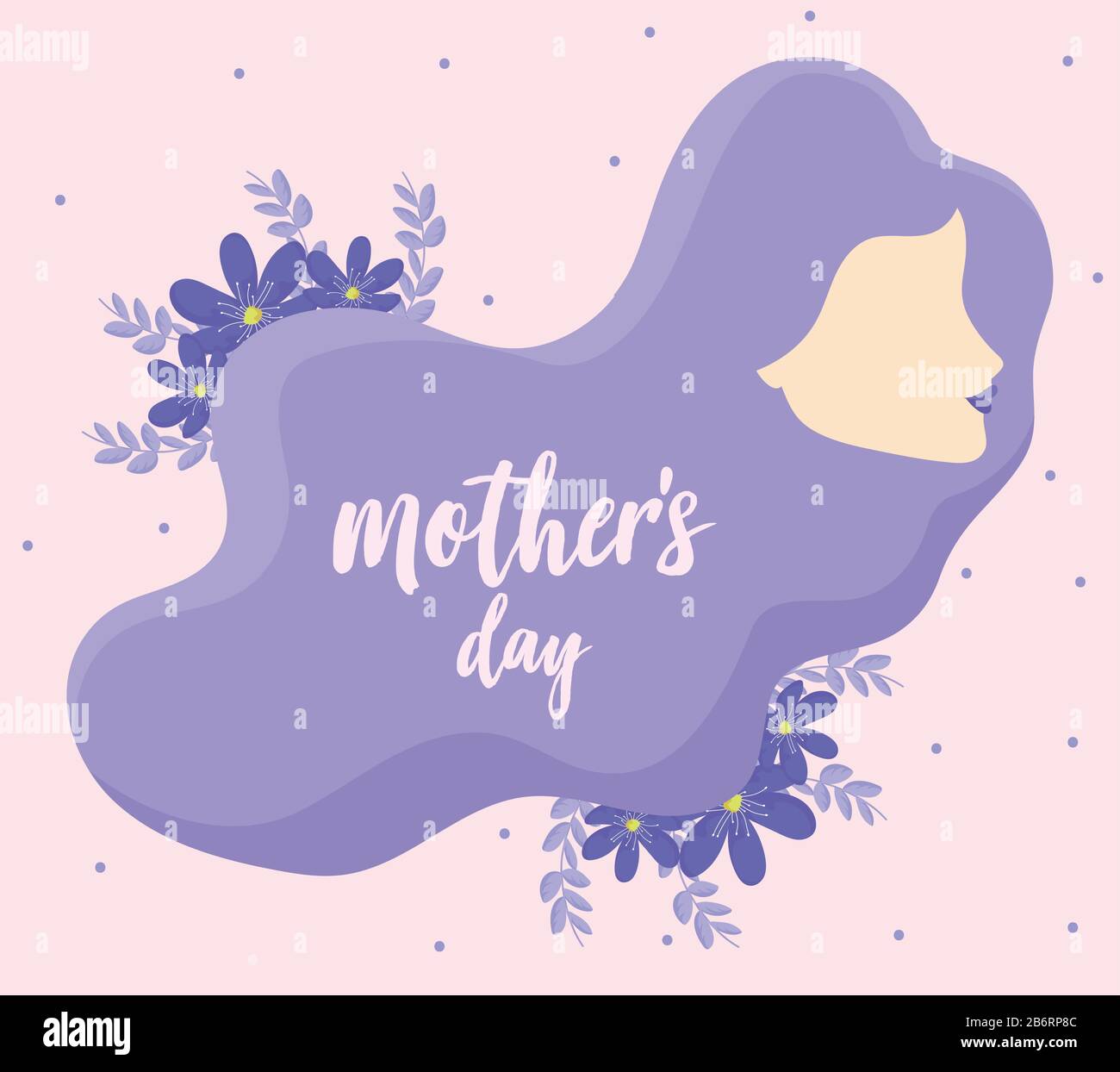Happy mothers day design with purple flowers and woman profile with ...