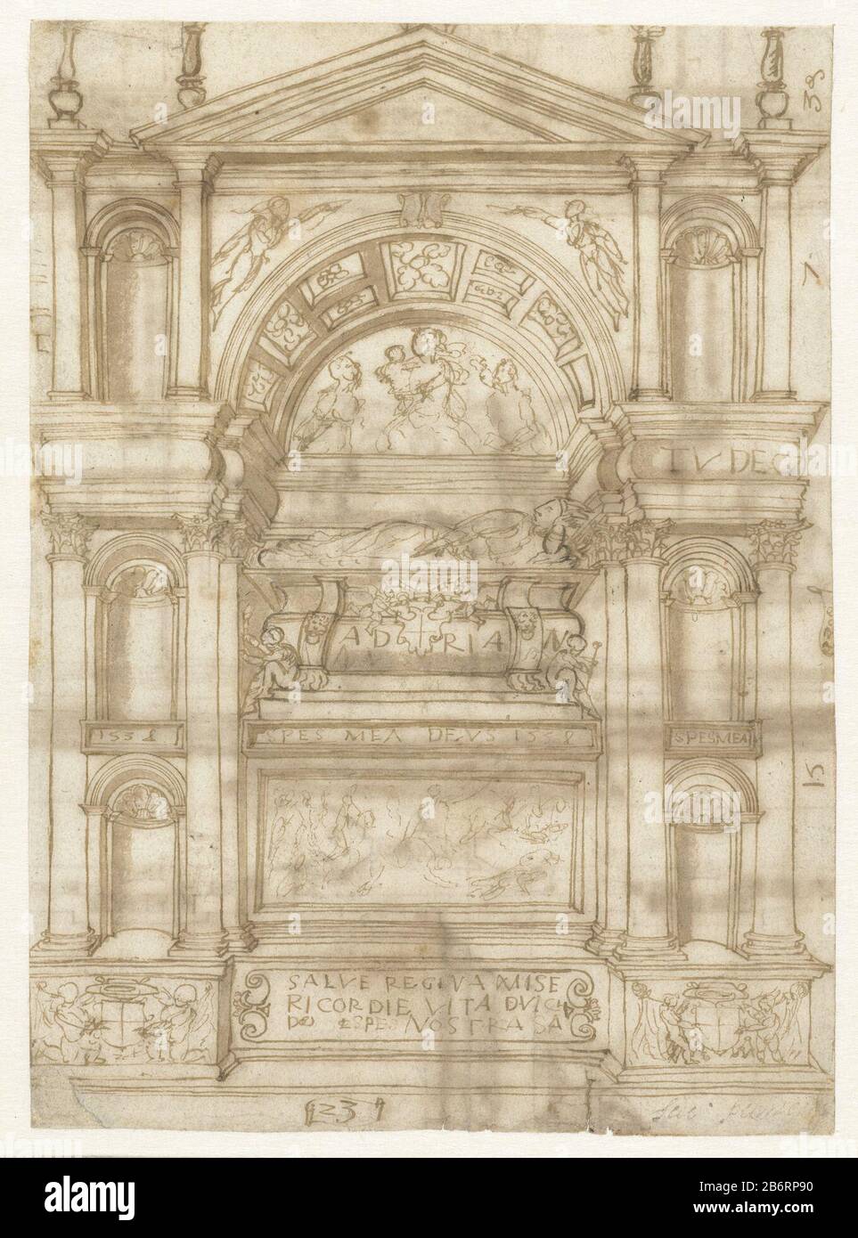 Grafmonument van paus Adriaan VI Tomb of Pope Adrian VI Object Type : Drawing Object number: RP-T-1936-5 (R) Description: Sketch for the tomb of Pope Adrian VI in the Santa Maria dell'Anima to Rome. Manufacturer : artist: anonymous artist: Baldassare Peruzzi (rejected attribution) Dated: 1538 Physical features: pen and brush in brown material: paper ink technology: pen / brush dimensions: h 200 mm × W 144 mmOnderwerp Stock Photo