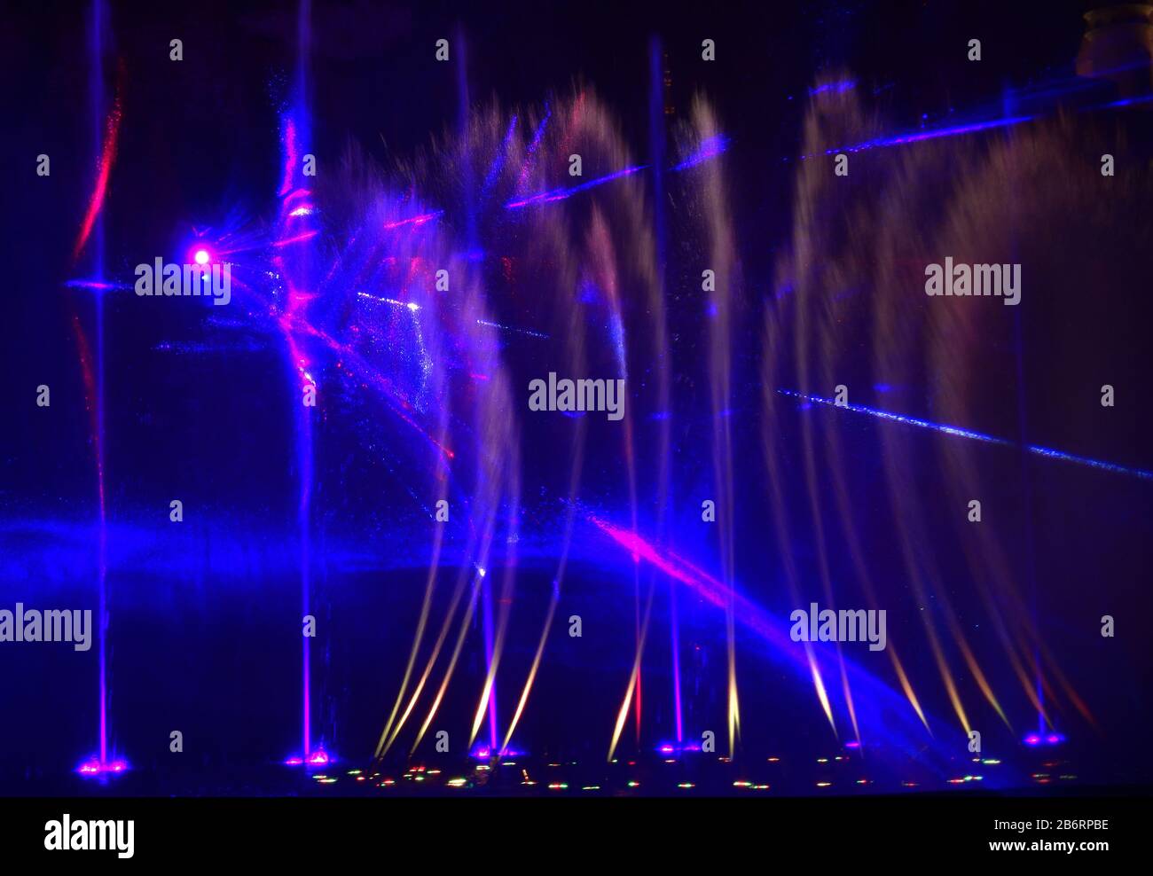 Colorful water fountains. Beautiful laser and fountain show. Large ...