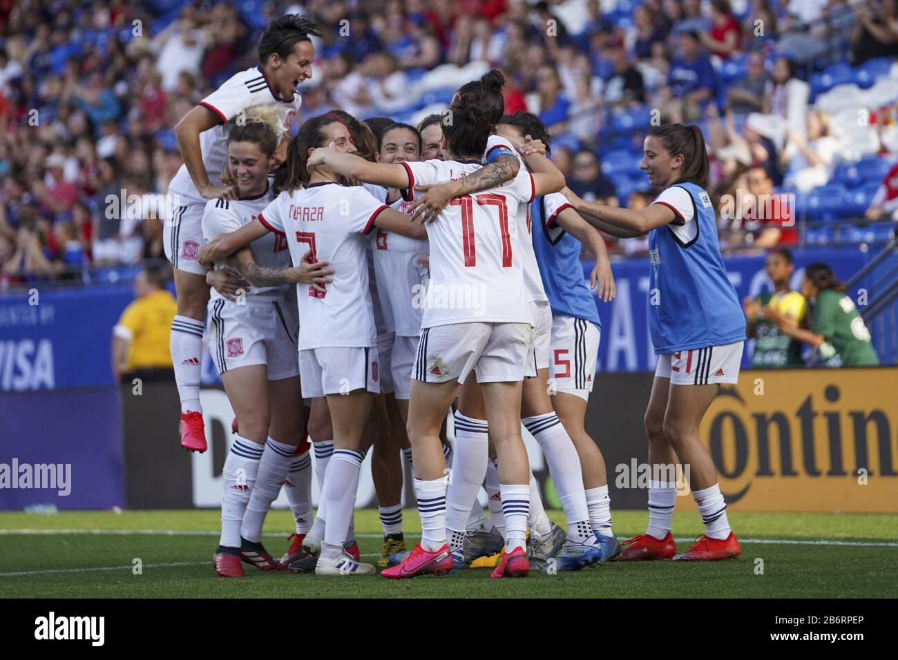 FRISCO. USA. MAR 11: Spanish team celebrate Alexia Putellas goal (0-1) during the 2020 SheBelieves Cup Women's International friendly football match between England Women vs Spain Women at Toyota Stadium in Frisco, Texas, USA. ***No commericial use*** (Photo by Daniela Porcelli/SPP) Stock Photo
