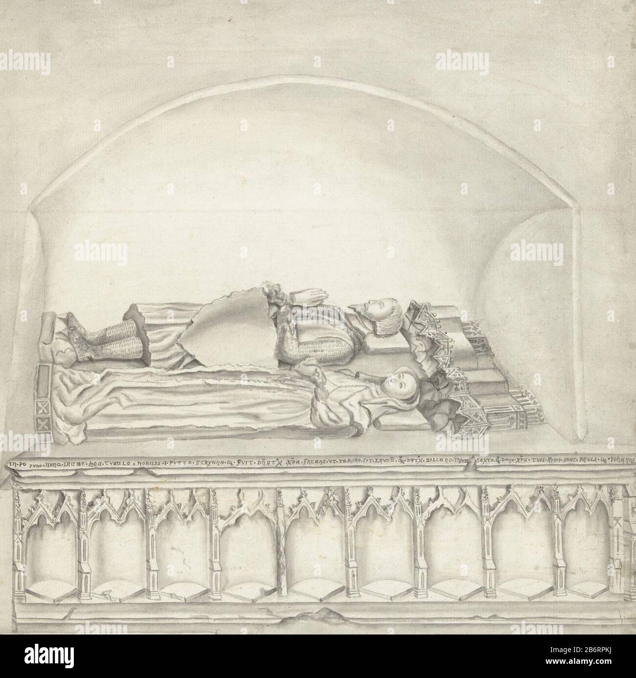 Graftombe met portretfiguren in een kerk te Geervliet tomb with portrait figures in a church Geervliet Property Type: Drawing Object number: RP-T 00-837 Manufacturer : artist: Joan Carel Alder Werelt Date: 1773 Physical features: pencil, pen and brush in gray material: paper ink pencil Technique: pen / brush dimensions: h 307 mm × W 308 mm Subject: effigy, 'gisant '(portrait-figure on closed coffin or in' castrum doloris'), transinames or cities and villages (with NAME) Where: Geervliet Stock Photo